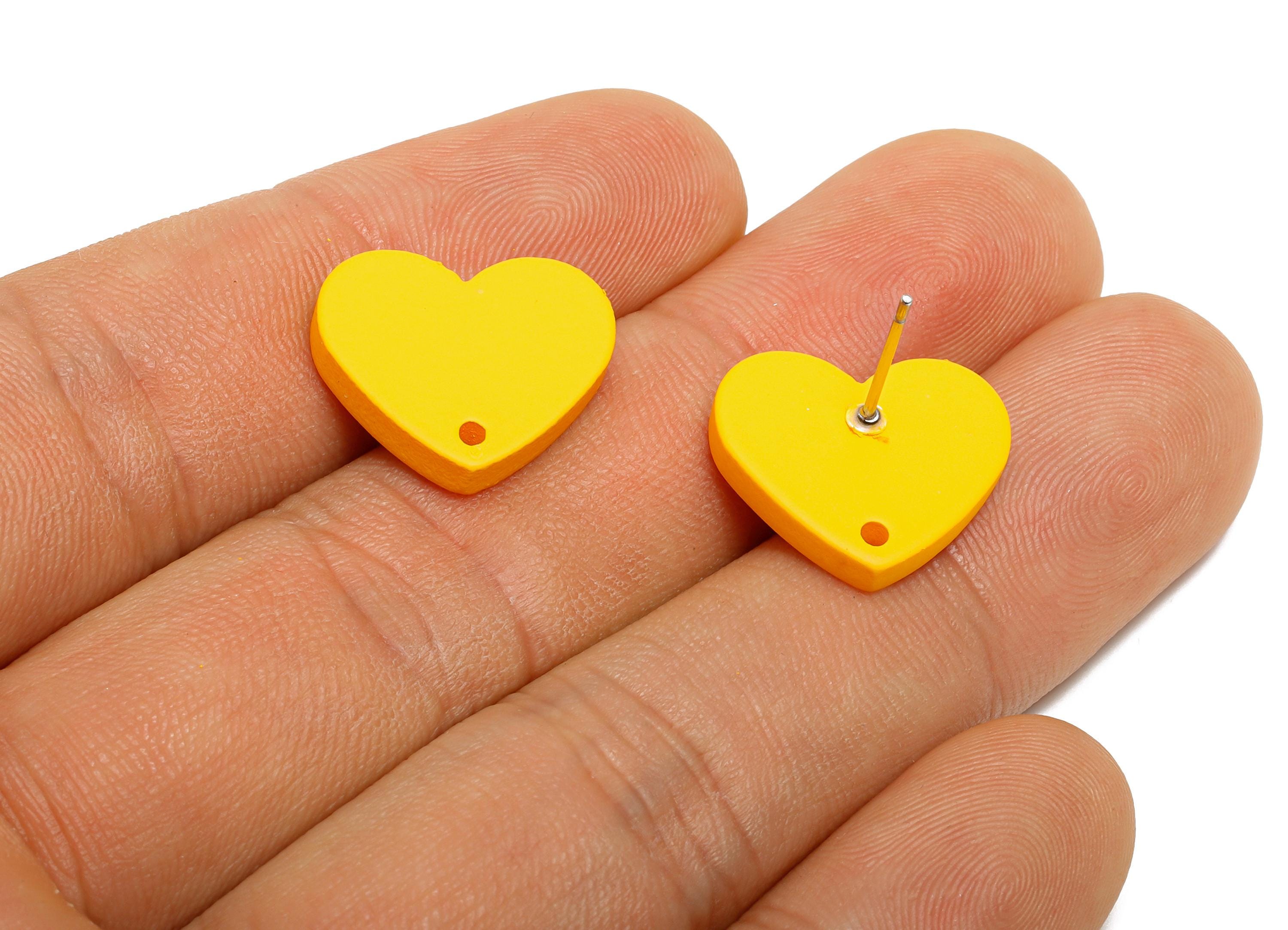 Acrylic Yellow Heart Studs - Matte Bright Yellow Earring Post - Bold Color DIY Earring Base - Color Code: A1057 - 14x16x2mm - AC3645-A1057 - DOMEDBAZAAR