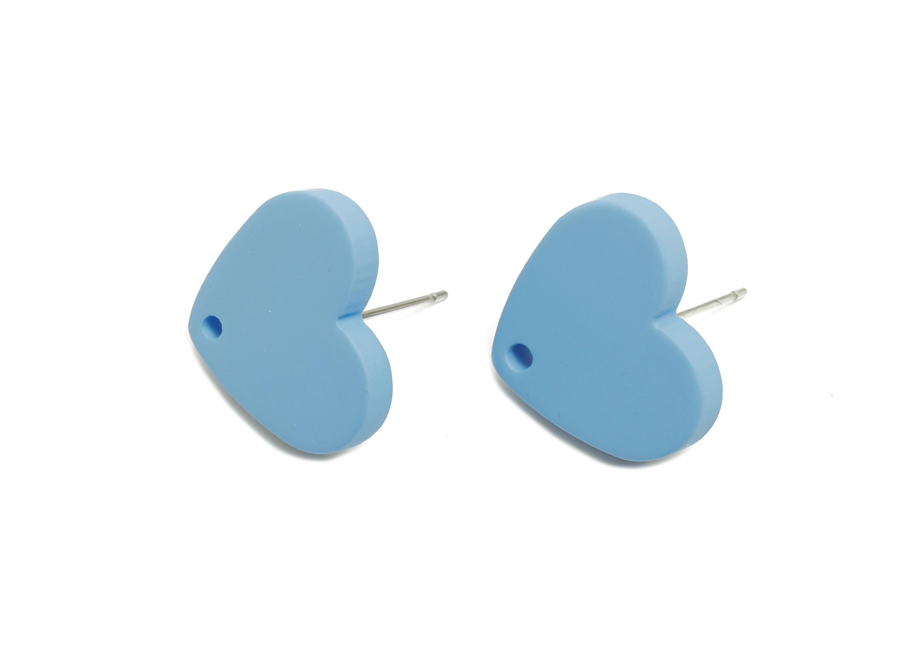 Acrylic Blue Heart Stud - Matte Flat Modern Earring Post - Minimalist Romantic Earring Base - Color Code: A1059 - 14x16x2mm - AC3645-A1059 - DOMEDBAZAAR