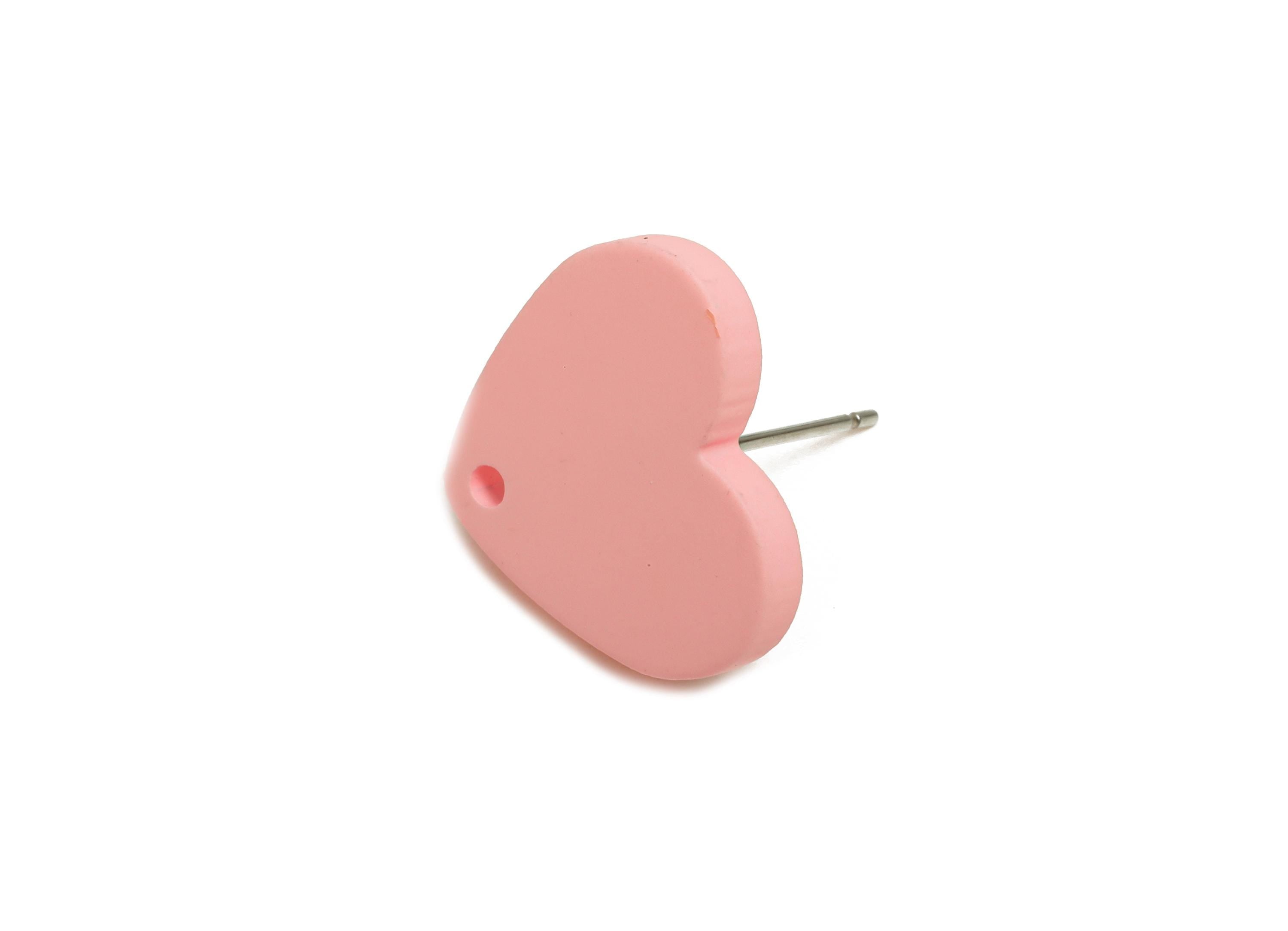 Acrylic Pink Heart Stud - Matte Modern Heart Earring Stud - Handmade Color Earring Base - Color Code: A1061 - 14x16x2mm - AC3645-A1061 - DOMEDBAZAAR