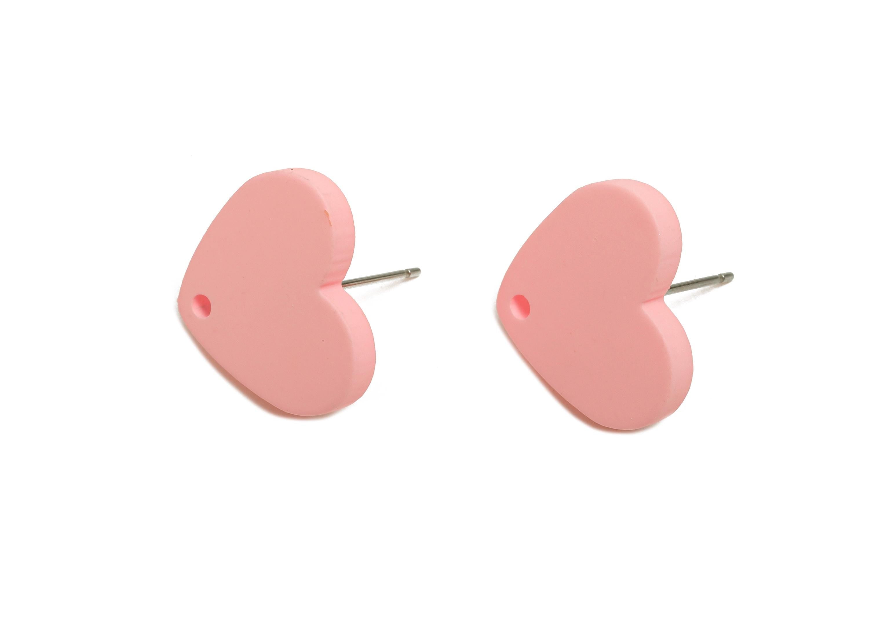 Acrylic Pink Heart Stud - Matte Modern Heart Earring Stud - Handmade Color Earring Base - Color Code: A1061 - 14x16x2mm - AC3645-A1061 - DOMEDBAZAAR
