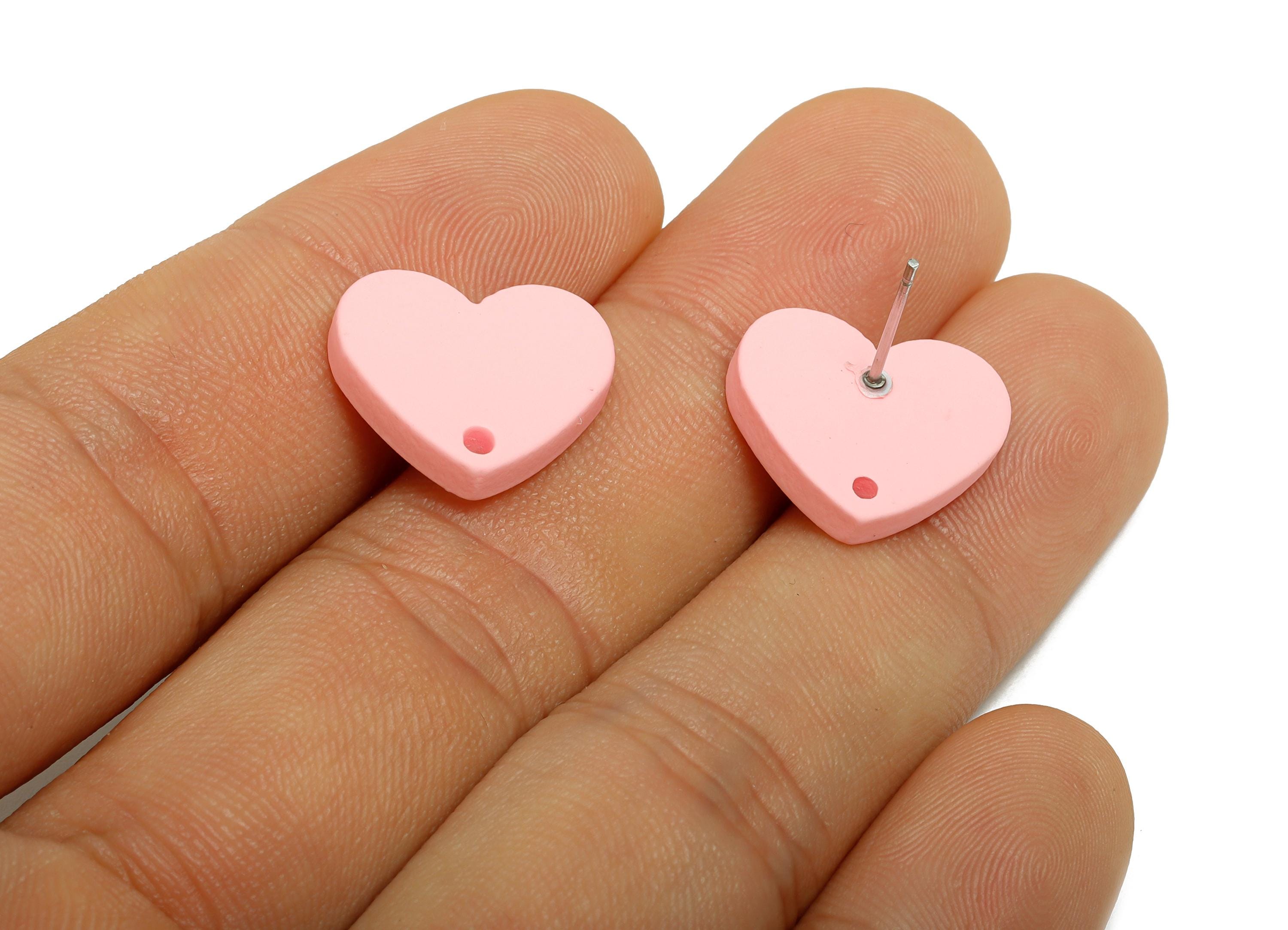 Acrylic Pink Heart Stud - Matte Modern Heart Earring Stud - Handmade Color Earring Base - Color Code: A1061 - 14x16x2mm - AC3645-A1061 - DOMEDBAZAAR