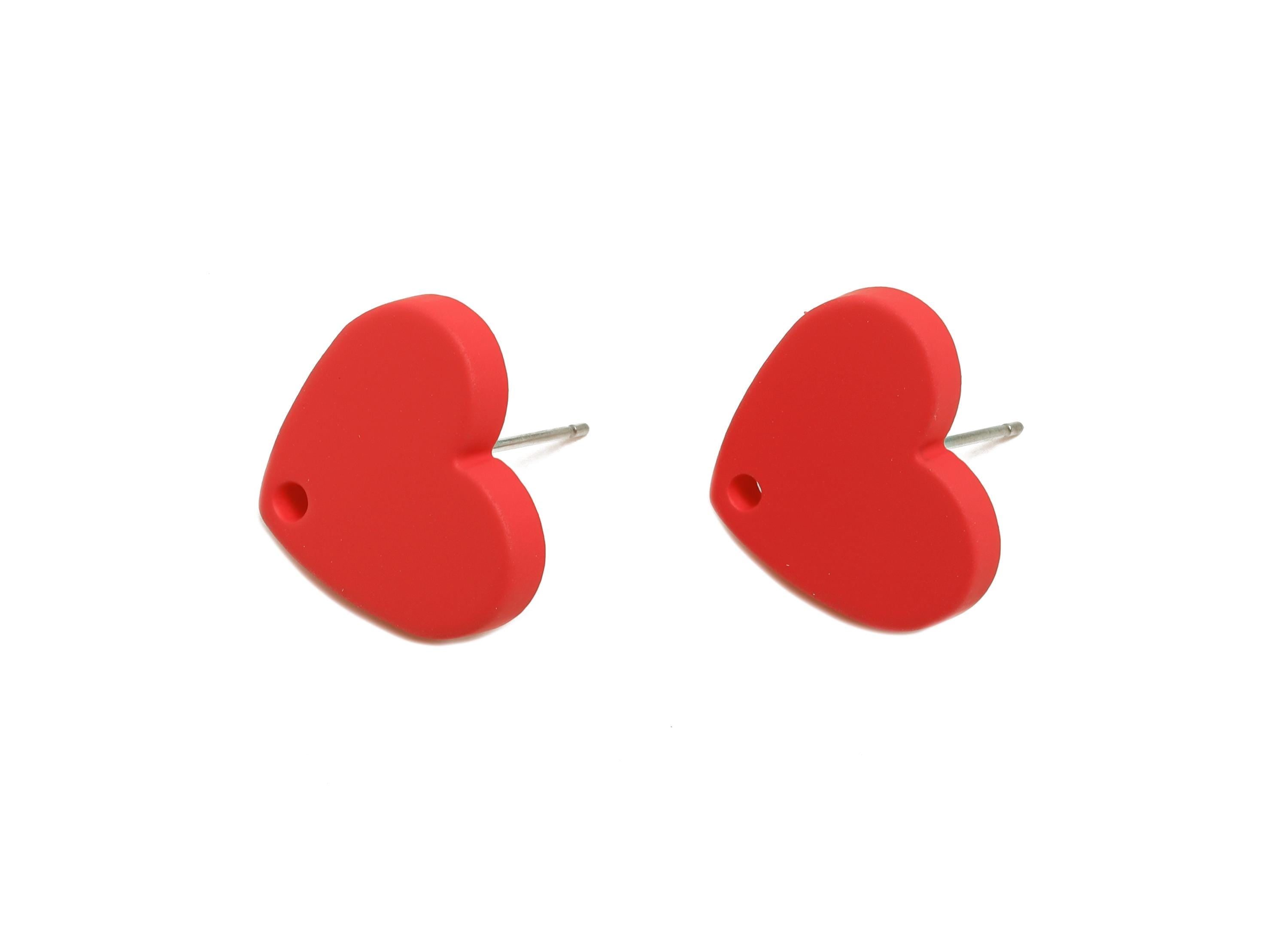Acrylic Rose Red Heart Stud - Matte Modern Heart Earring Stud - Handmade Color Earring Base - Color Code: A1055 - 14x16x2mm - AC3645-A1055 - DOMEDBAZAAR