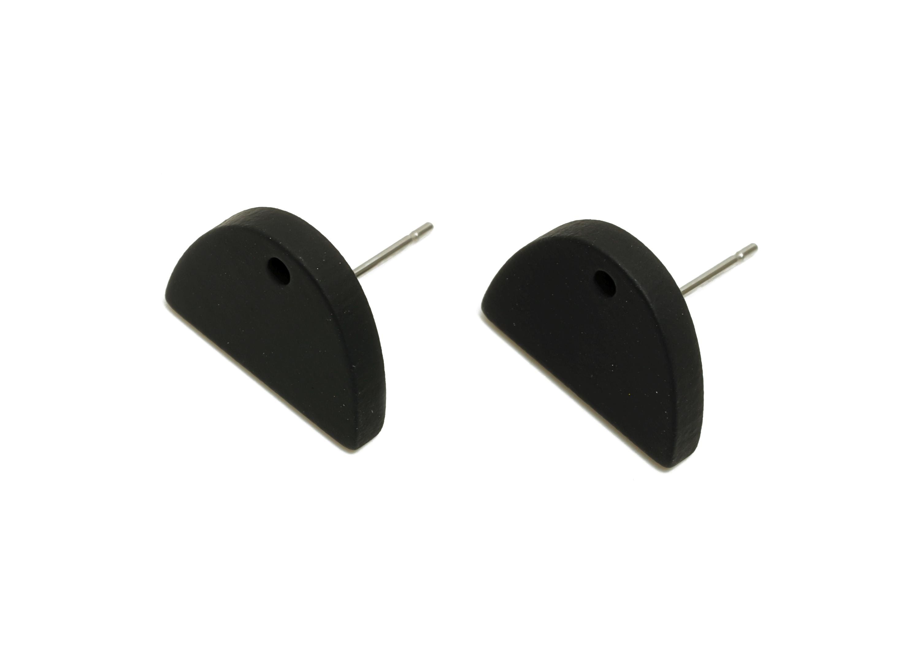 Acrylic Black Semicircle Studs - Matte Half Round Earring Post - Bold Color DIY Earring Base - Color Code: A1052 - 15x10x2mm - AC3646-A1052 - DOMEDBAZAAR