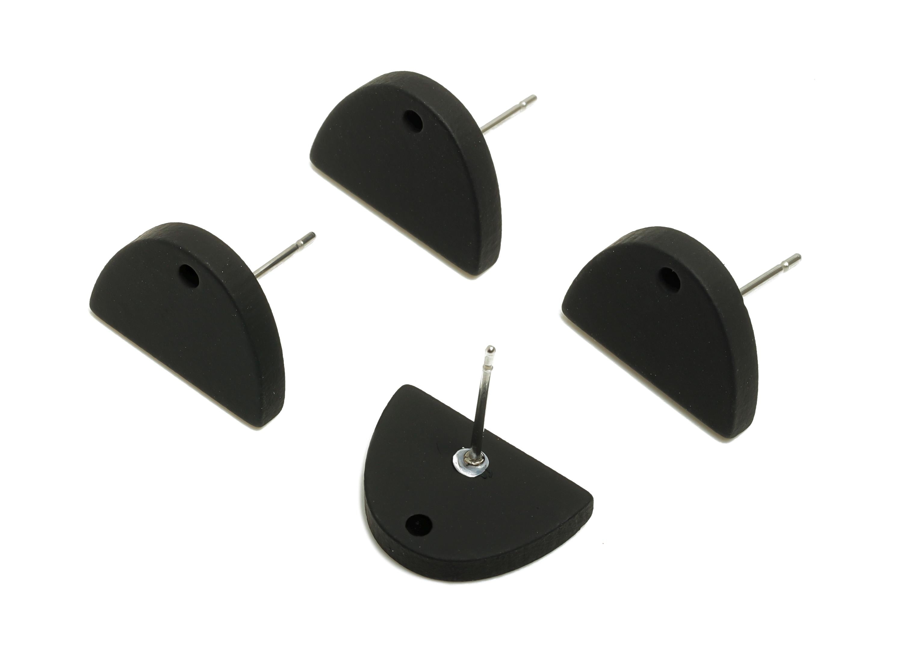 Acrylic Black Semicircle Studs - Matte Half Round Earring Post - Bold Color DIY Earring Base - Color Code: A1052 - 15x10x2mm - AC3646-A1052 - DOMEDBAZAAR