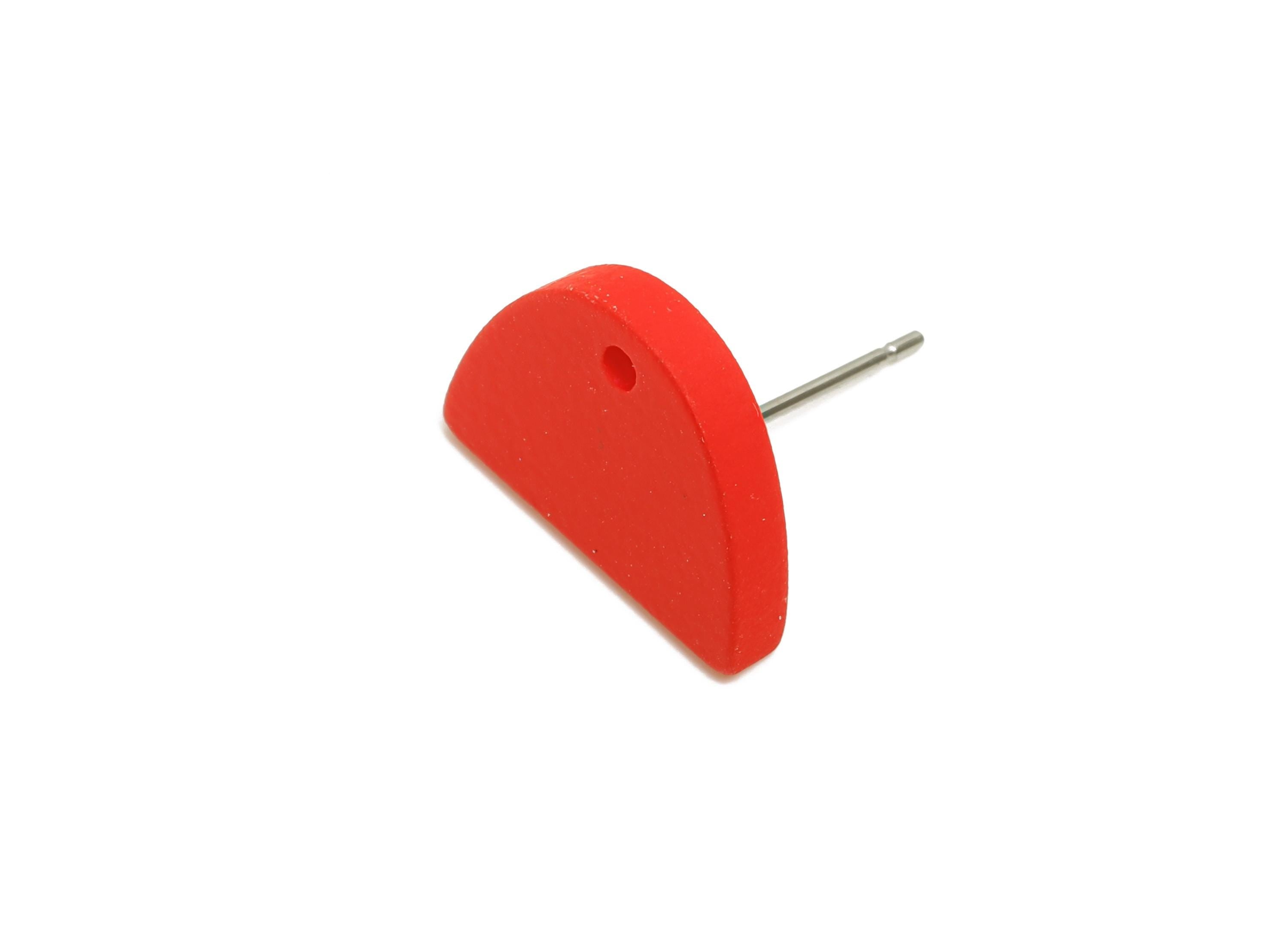 Acrylic Red Semicircle Studs - Matte Half Round Earring Post - Bold Color DIY Earring Base - Color Code: A1054 - 15x10x2mm - AC3646-A1054 - DOMEDBAZAAR