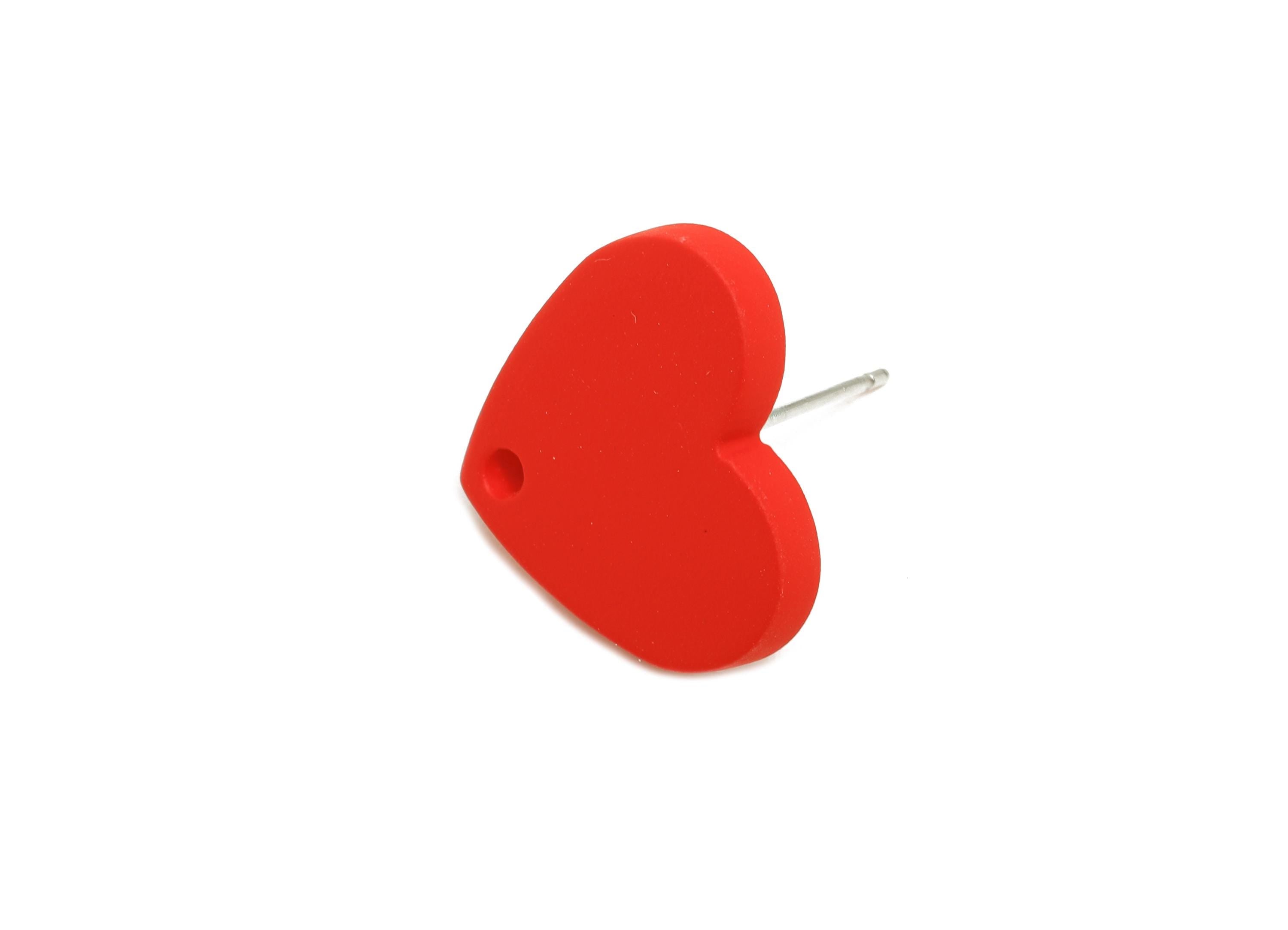 Acrylic Red Heart Stud - Matte Modern Heart Earring Stud - Handmade Bright Color Earring Base - Color Code: A1054 - 14x16x2mm - AC3645-A1054 - DOMEDBAZAAR