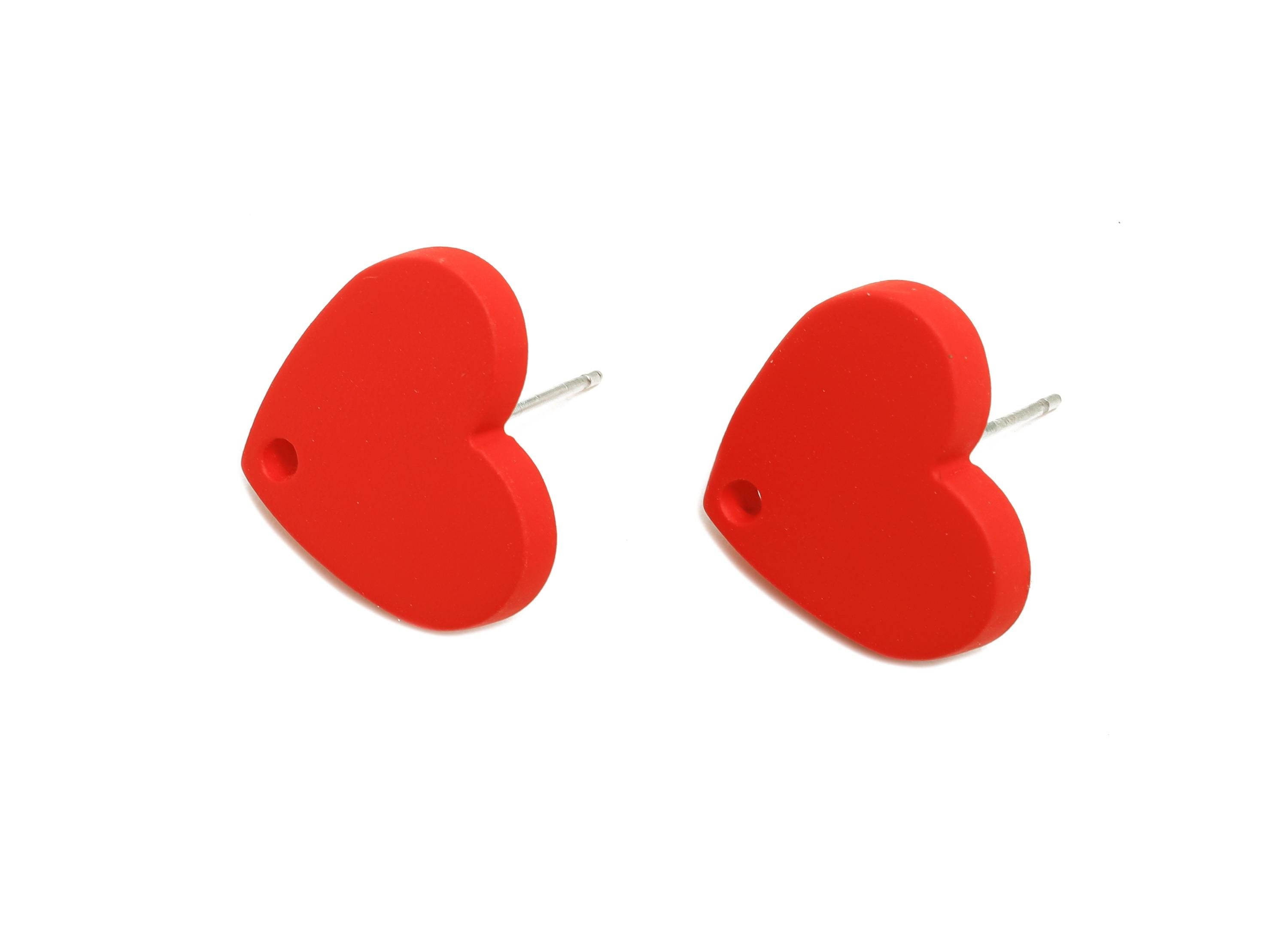Acrylic Red Heart Stud - Matte Modern Heart Earring Stud - Handmade Bright Color Earring Base - Color Code: A1054 - 14x16x2mm - AC3645-A1054 - DOMEDBAZAAR