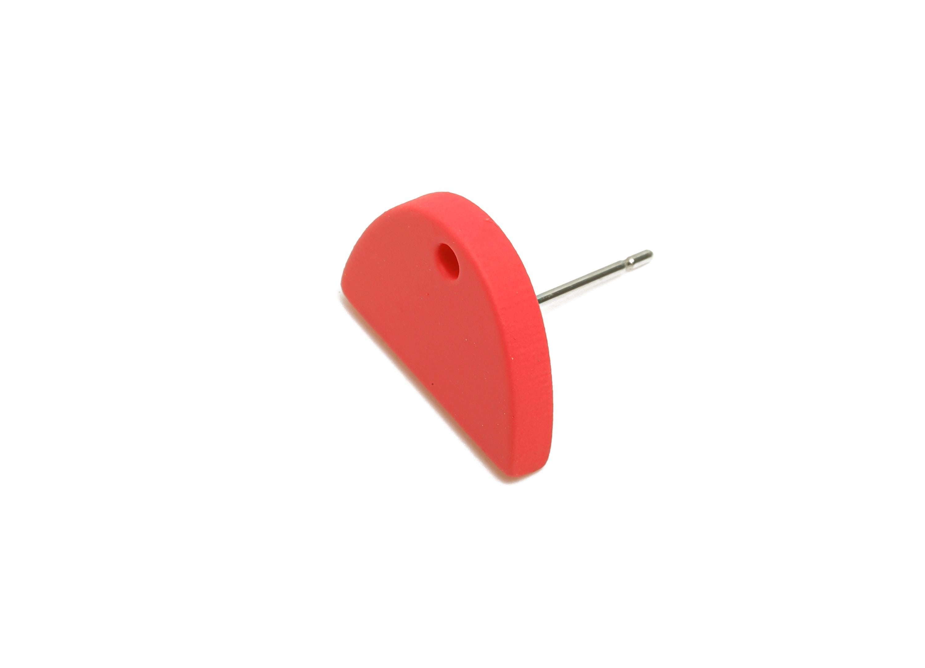 Acrylic Red Semicircle Studs - Matte Half Round Earring Post - Bold Color DIY Earring Base - Color Code: A1055 - 15x10x2mm - AC3646-A1055 - DOMEDBAZAAR