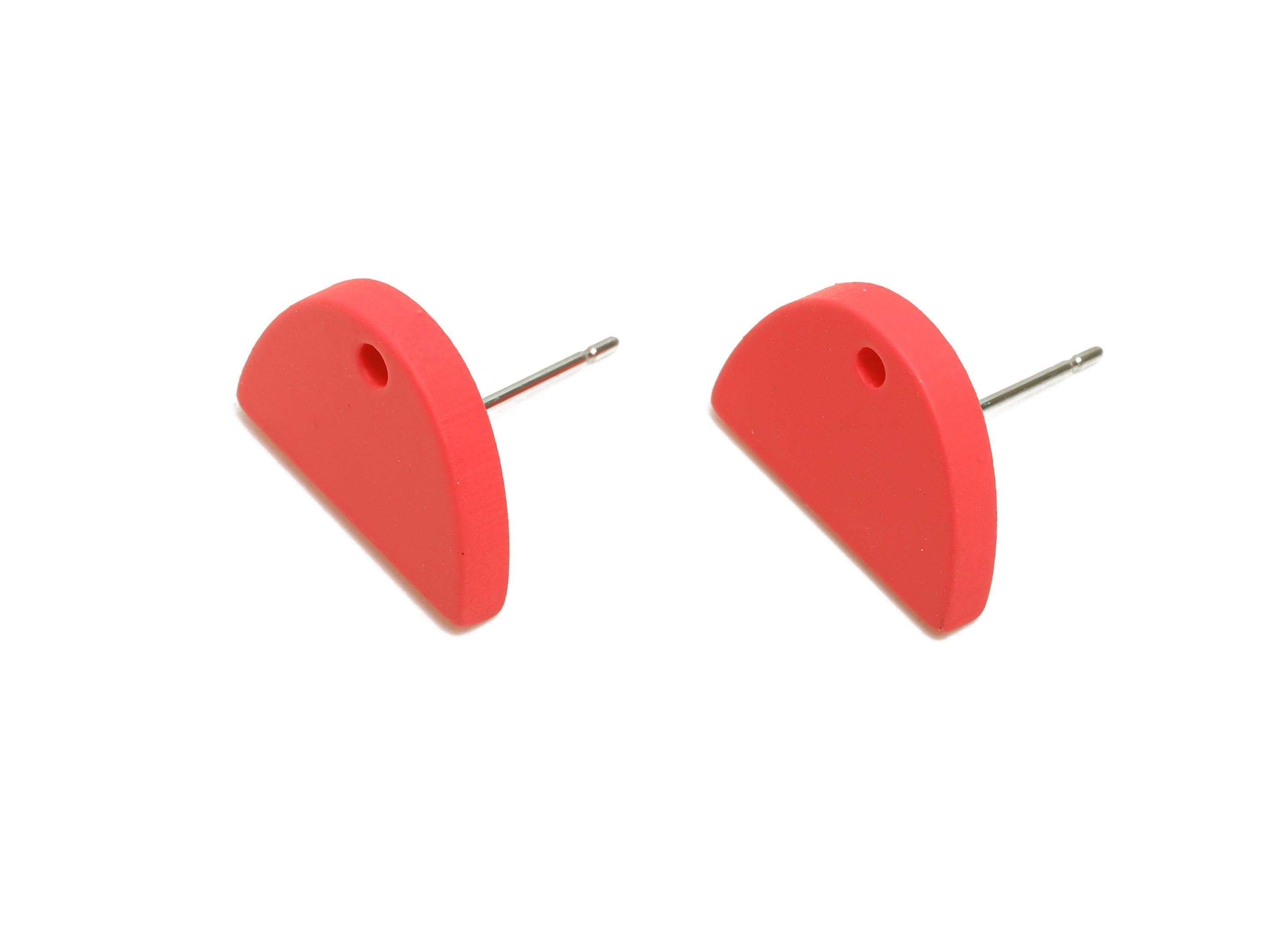 Acrylic Red Semicircle Studs - Matte Half Round Earring Post - Bold Color DIY Earring Base - Color Code: A1055 - 15x10x2mm - AC3646-A1055 - DOMEDBAZAAR