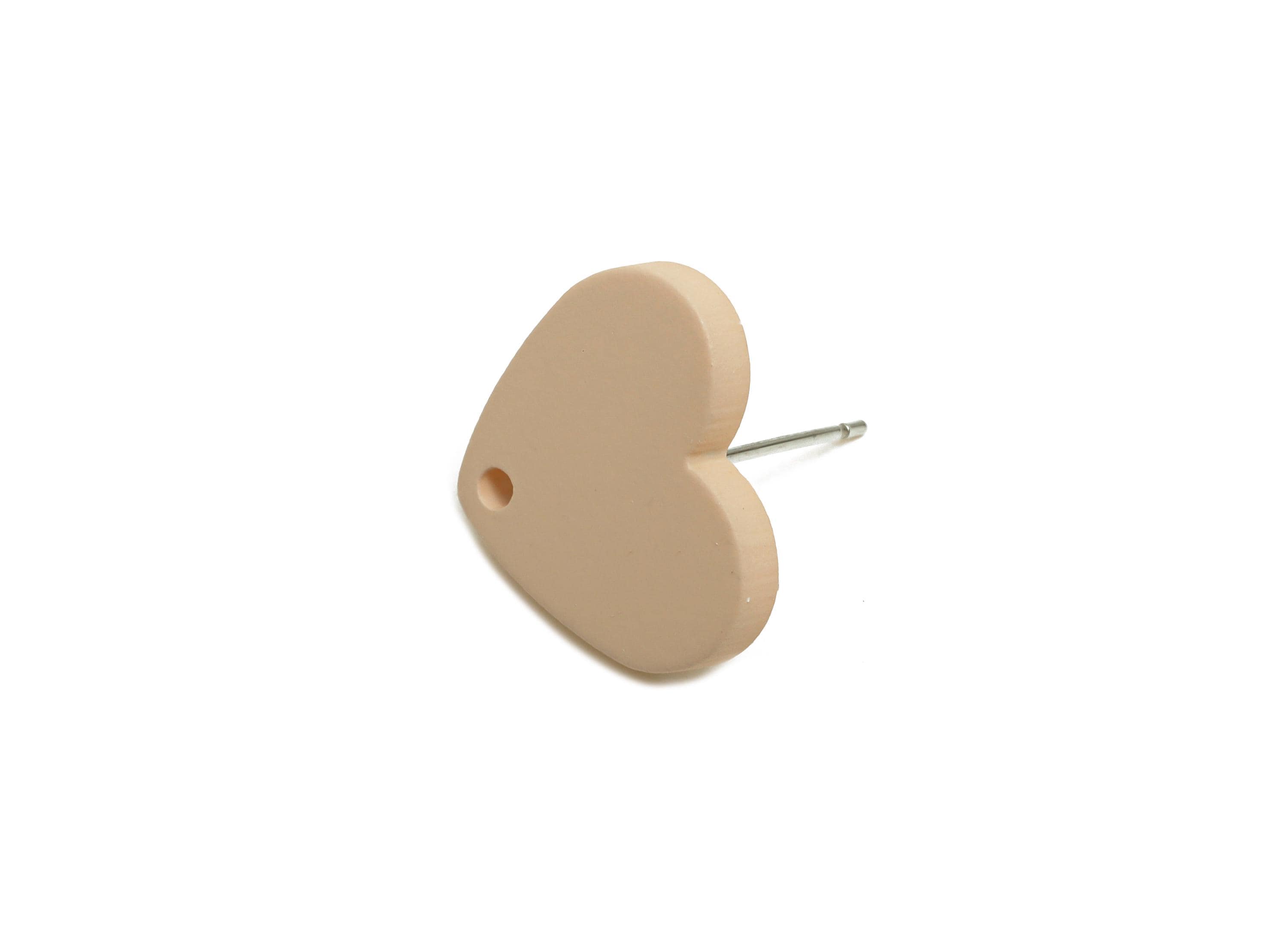 Acrylic Beige Heart Stud - Matte Modern Heart Earring Stud - Handmade Color Earring Base - Color Code: A1062 - 14x16x2mm - AC3645-A1062 - DOMEDBAZAAR