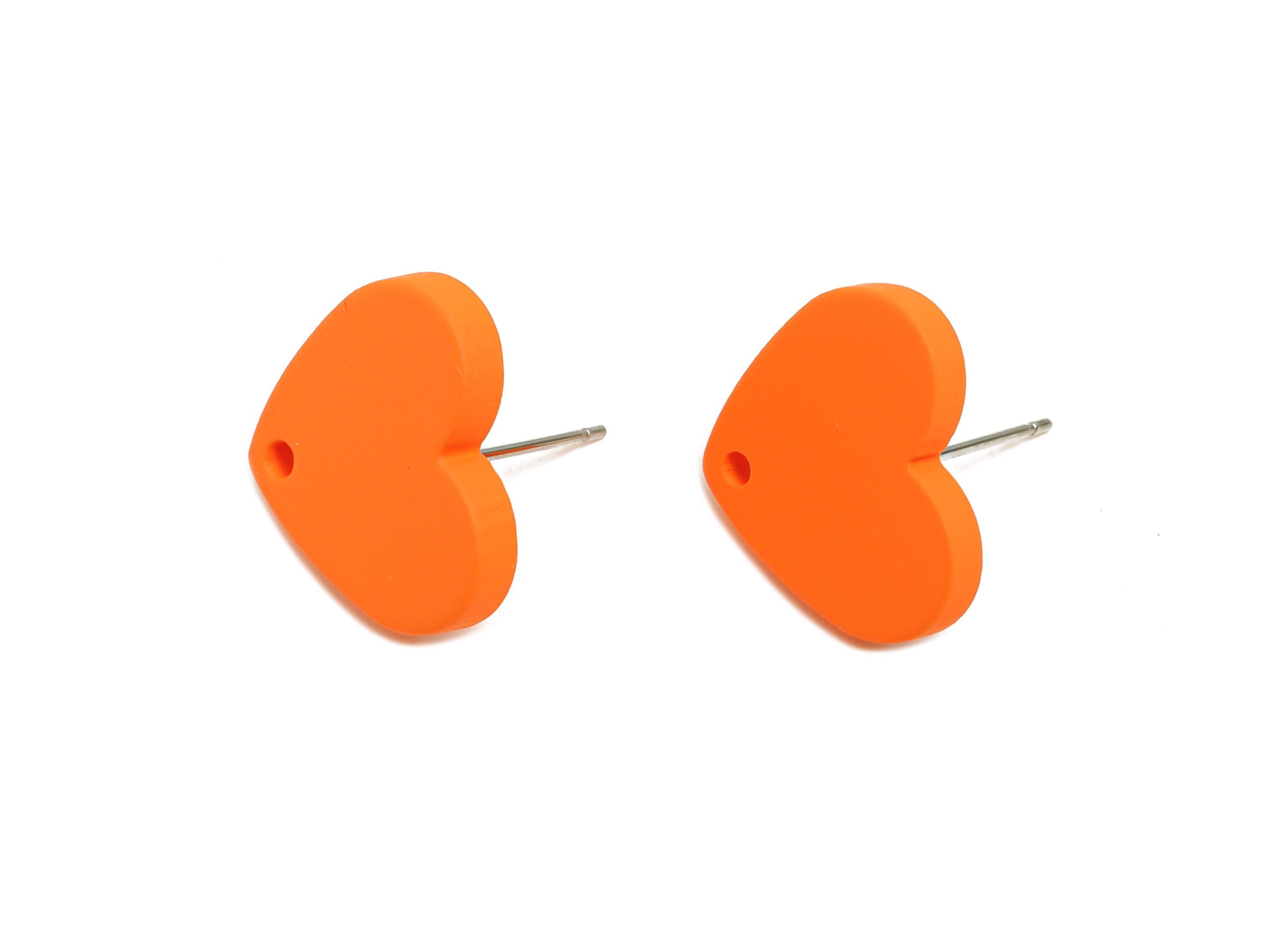 Acrylic Orange Heart Stud - Matte Modern Heart Earring Stud - Handmade Color Earring Base - Color Code: A1056 - 14x16x2mm - AC3645-A1056 - DOMEDBAZAAR