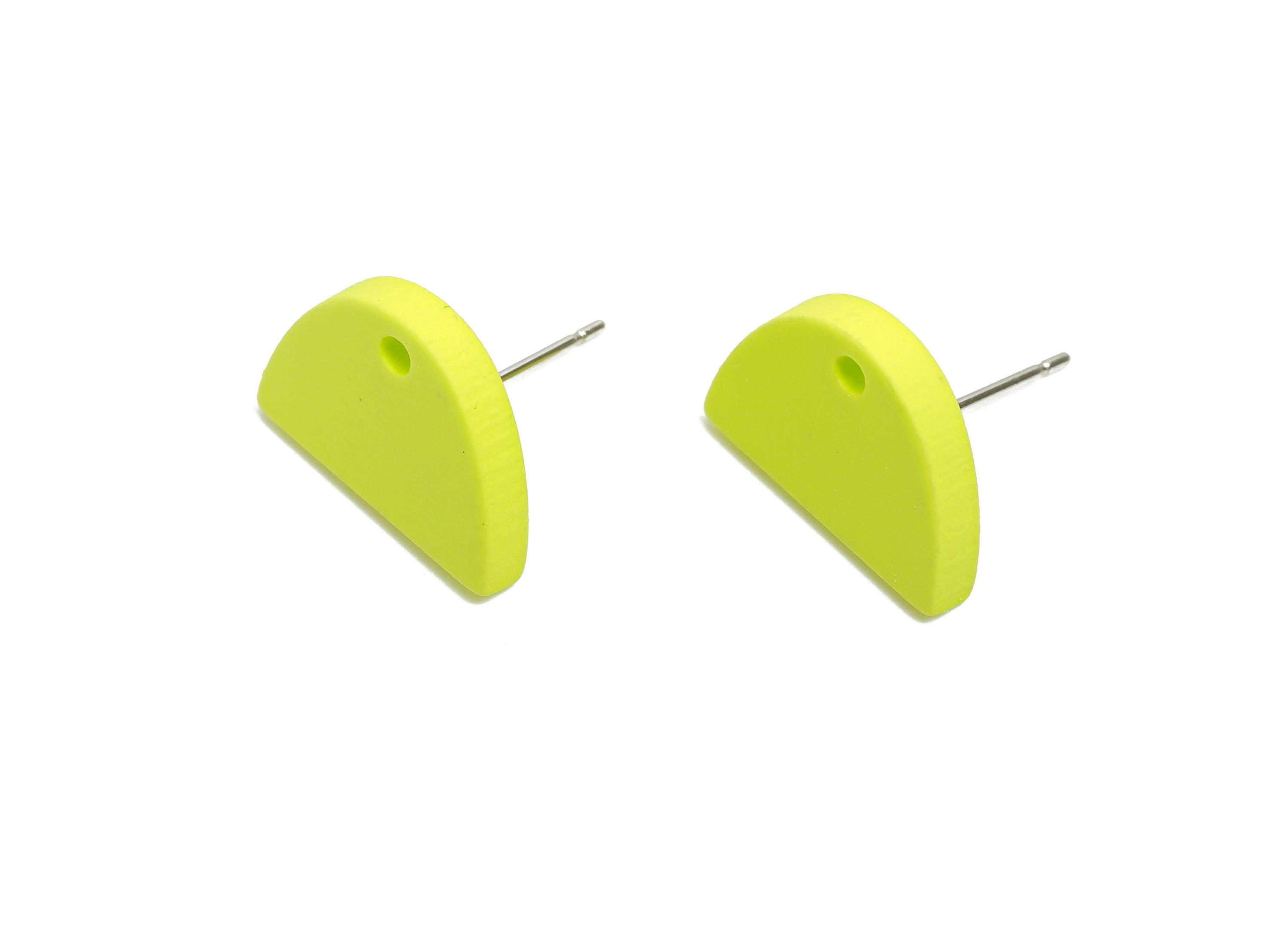 Acrylic Green Semicircle Studs - Matte Half Round Earring Post - Bold Color DIY Earring Base - Color Code: A1058 - 15x10x2mm - AC3646-A1058 - DOMEDBAZAAR