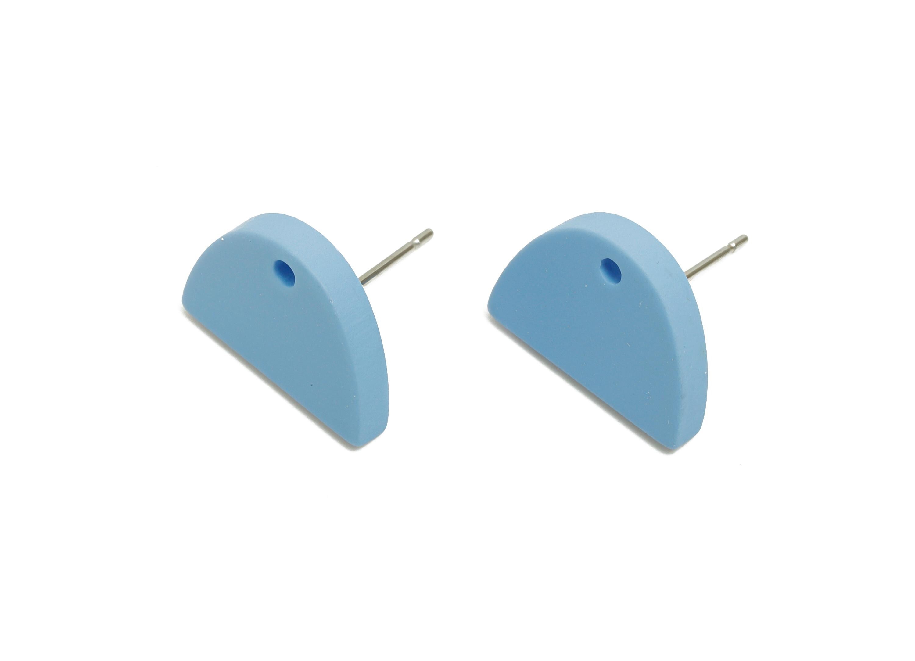 Acrylic Blue Semicircle Studs - Matte Half Round Earring Post - Bold Color DIY Earring Base - Color Code: A1059 - 15x10x2mm - AC3646-A1059 - DOMEDBAZAAR