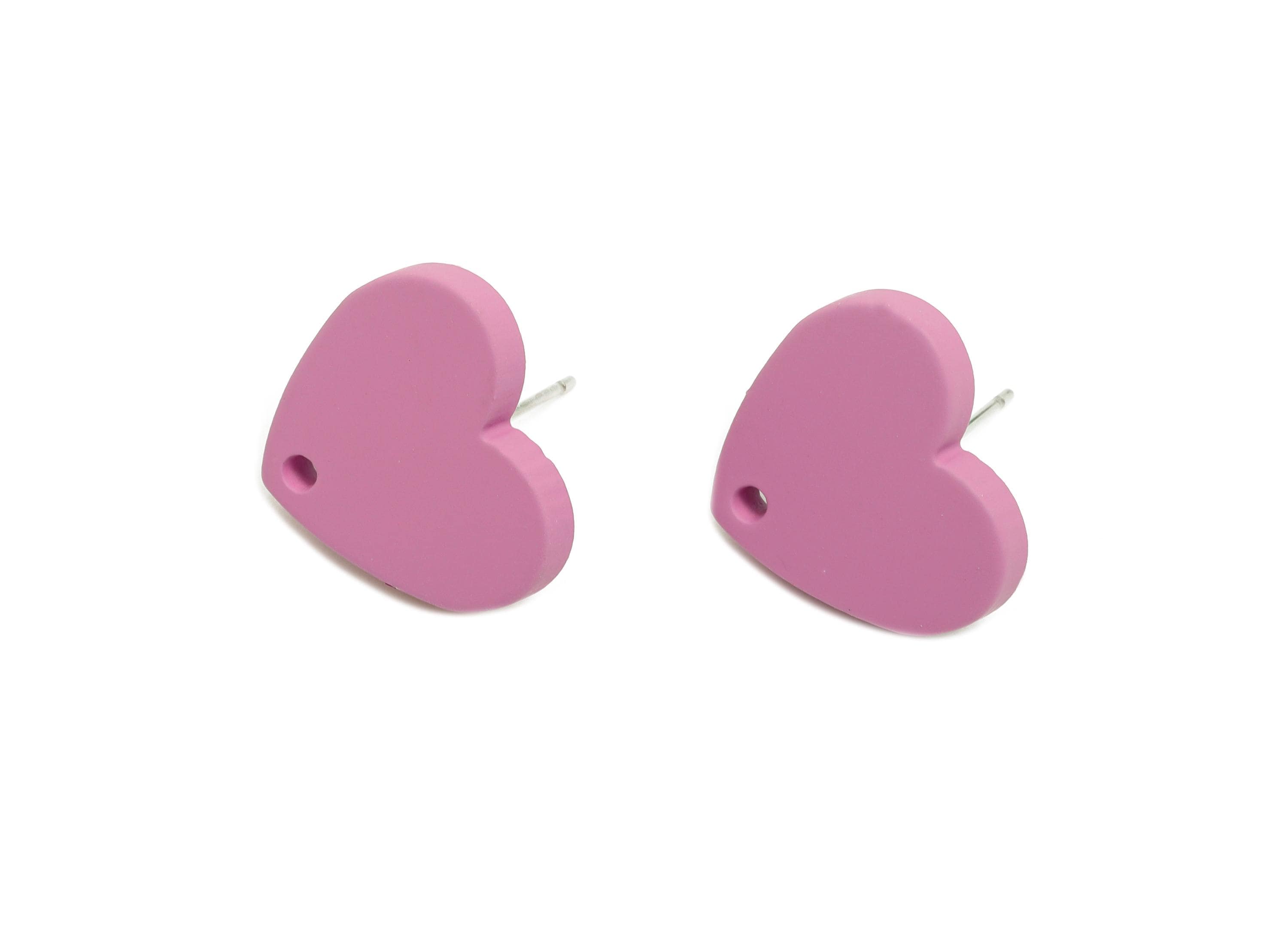 Acrylic Purple Heart Stud - Matte Modern Heart Earring Stud - Handmade Color Earring Base - Color Code: A1060 - 14x16x2mm - AC3645-A1060 - DOMEDBAZAAR