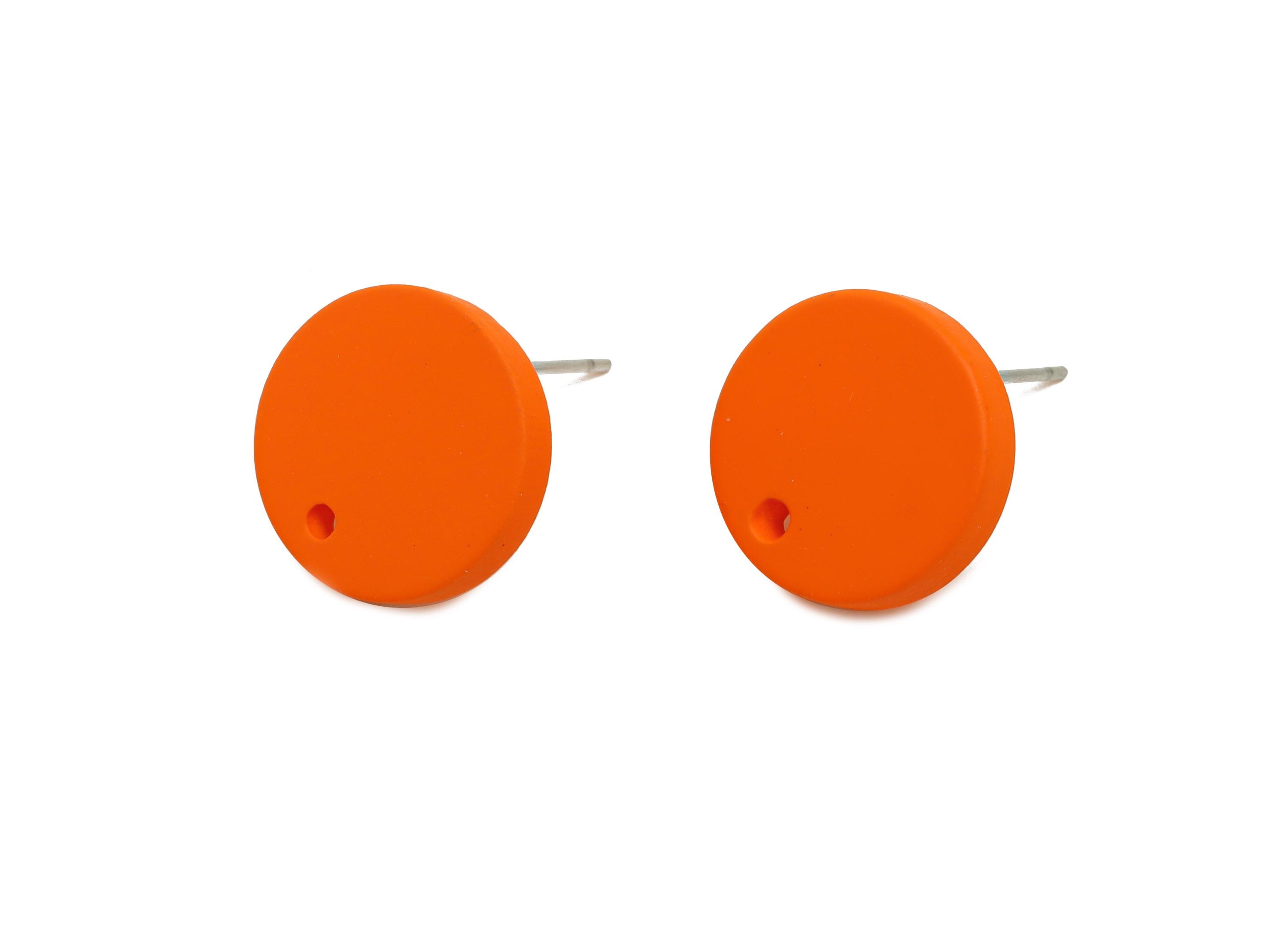 Acrylic Orange Round Earring Stud - Matte Geometry Earring Stud With Hole - Acrylic Earring Base - Color Code: A1056 -14x14x2mm-AC3644-A1056 - DOMEDBAZAAR