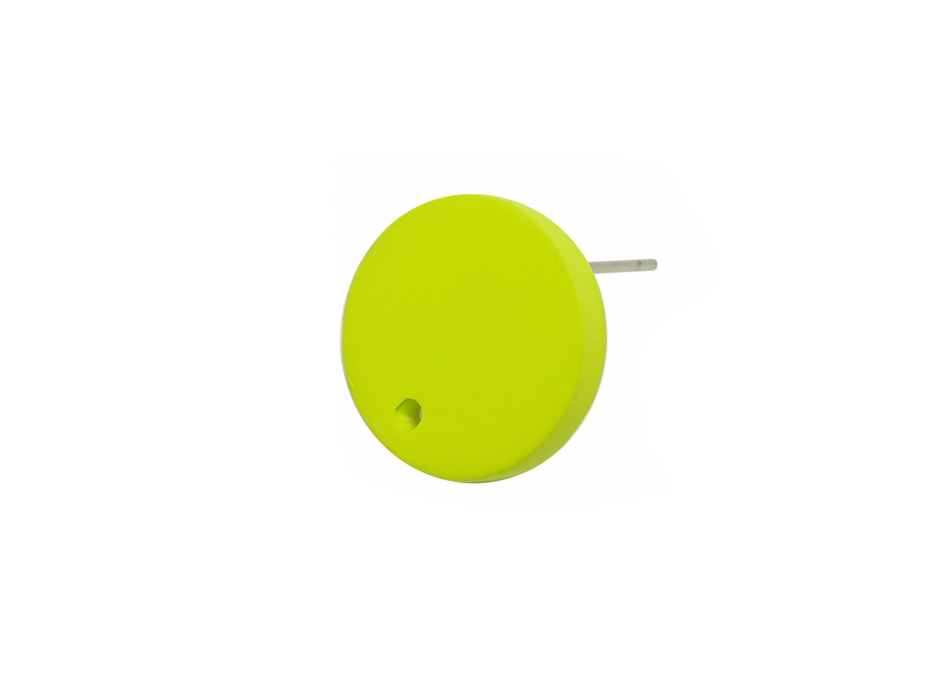 Acrylic Lime Green Round Earring Stud - Matte Geometry Earring Stud With Hole - Earring Base - Color Code: A1058 - 14x14x2mm - AC3644-A1058 - DOMEDBAZAAR