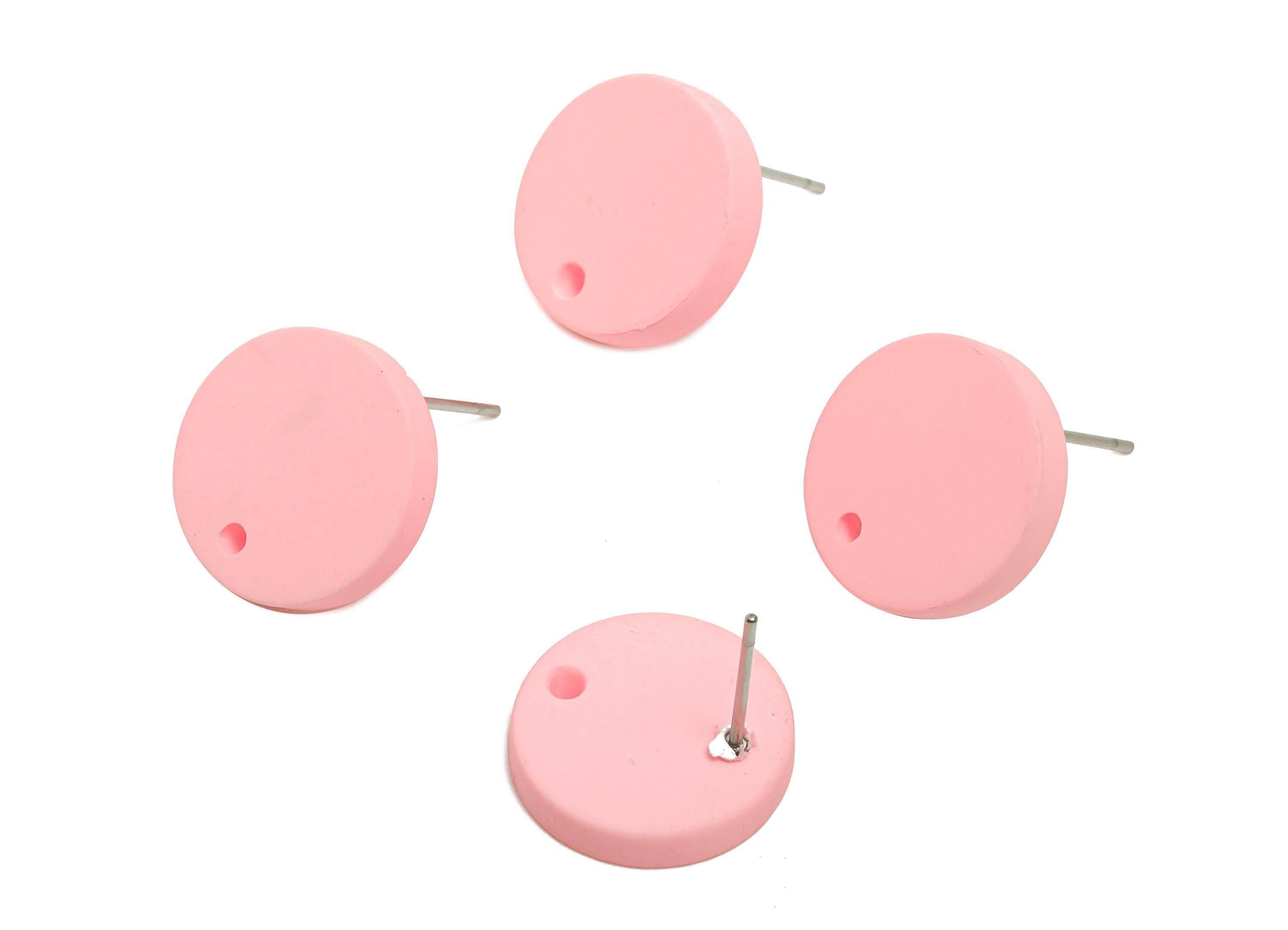 Acrylic Pink Round Earring Stud - Matte Geometry Earring Stud With Hole - Acrylic Earring Base - Color Code: A1061 - 14x14x2mm -AC3644-A1061 - DOMEDBAZAAR