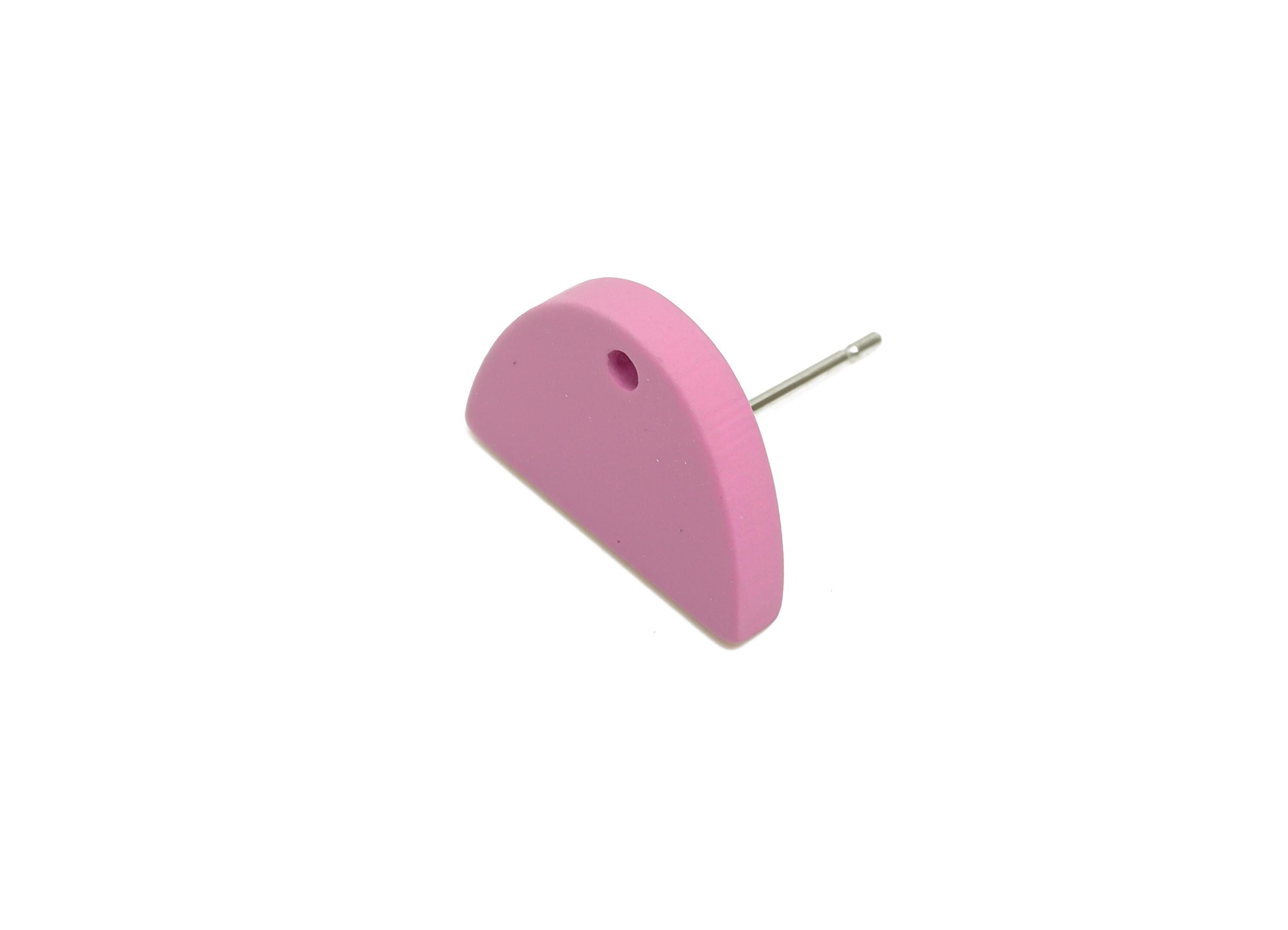 Acrylic Purple Semicircle Stud - Matte Modern Heart Earring Stud - Handmade Color Earring Base - Color Code: A1060 - 15x10x2mm- AC3646-A1060 - DOMEDBAZAAR
