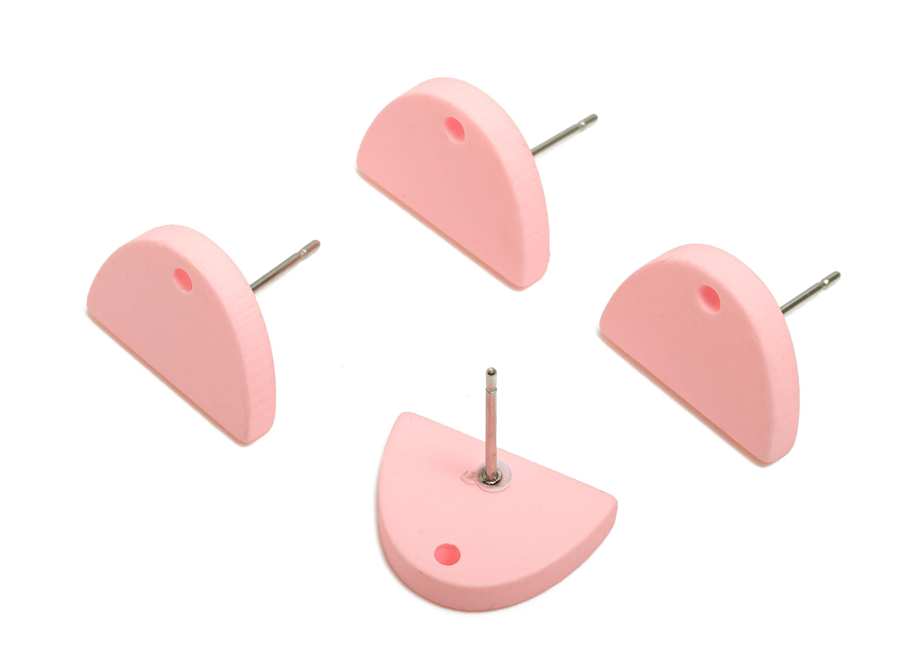 Acrylic Pink Semicircle Stud - Matte Modern Heart Earring Stud - Handmade Color Earring Base - Color Code: A1061 - 15x10x2mm - AC3646-A1061 - DOMEDBAZAAR