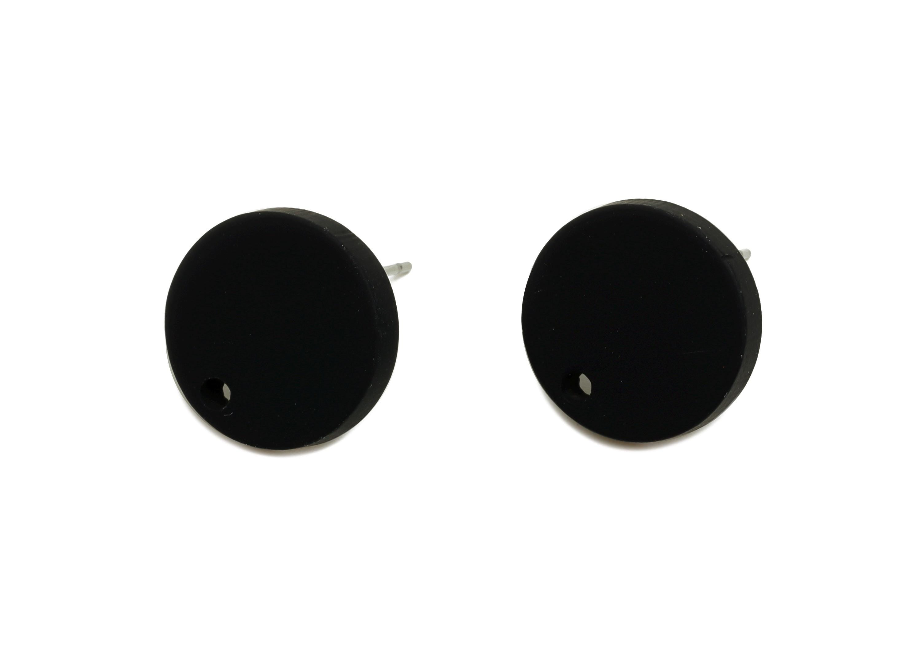 Acrylic Black Round Earring Stud - Matte Geometry Earring Stud With Hole - Acrylic Earring Base - Color Code: A1052 - 14x14x2mm-AC3644-A1052 - DOMEDBAZAAR
