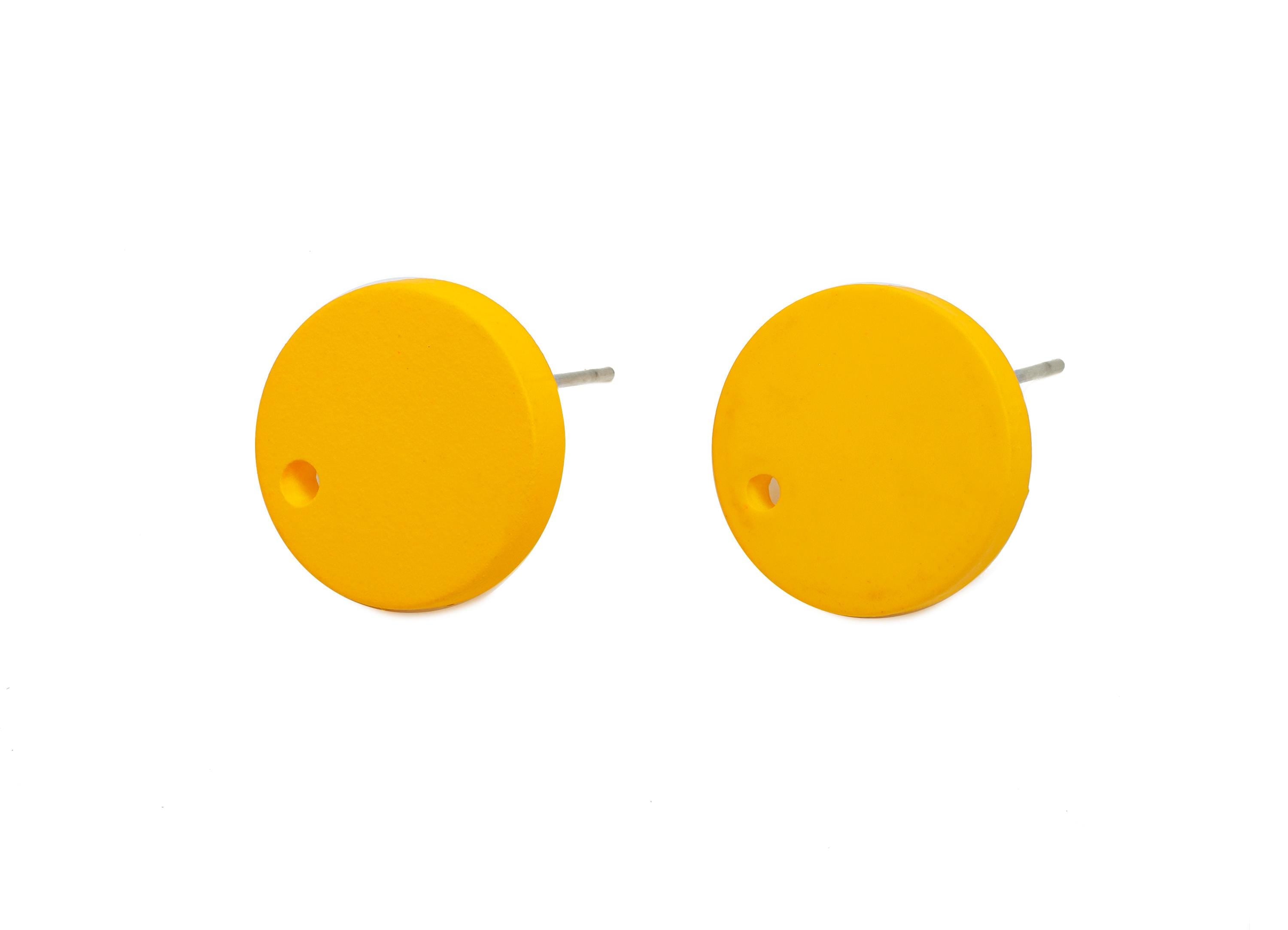 Acrylic Yellow Round Earring Stud - Matte Geometry Earring Stud With Hole - Acrylic Earring Base - Color Code: A1057 -14x14x2mm-AC3644-A1057 - DOMEDBAZAAR