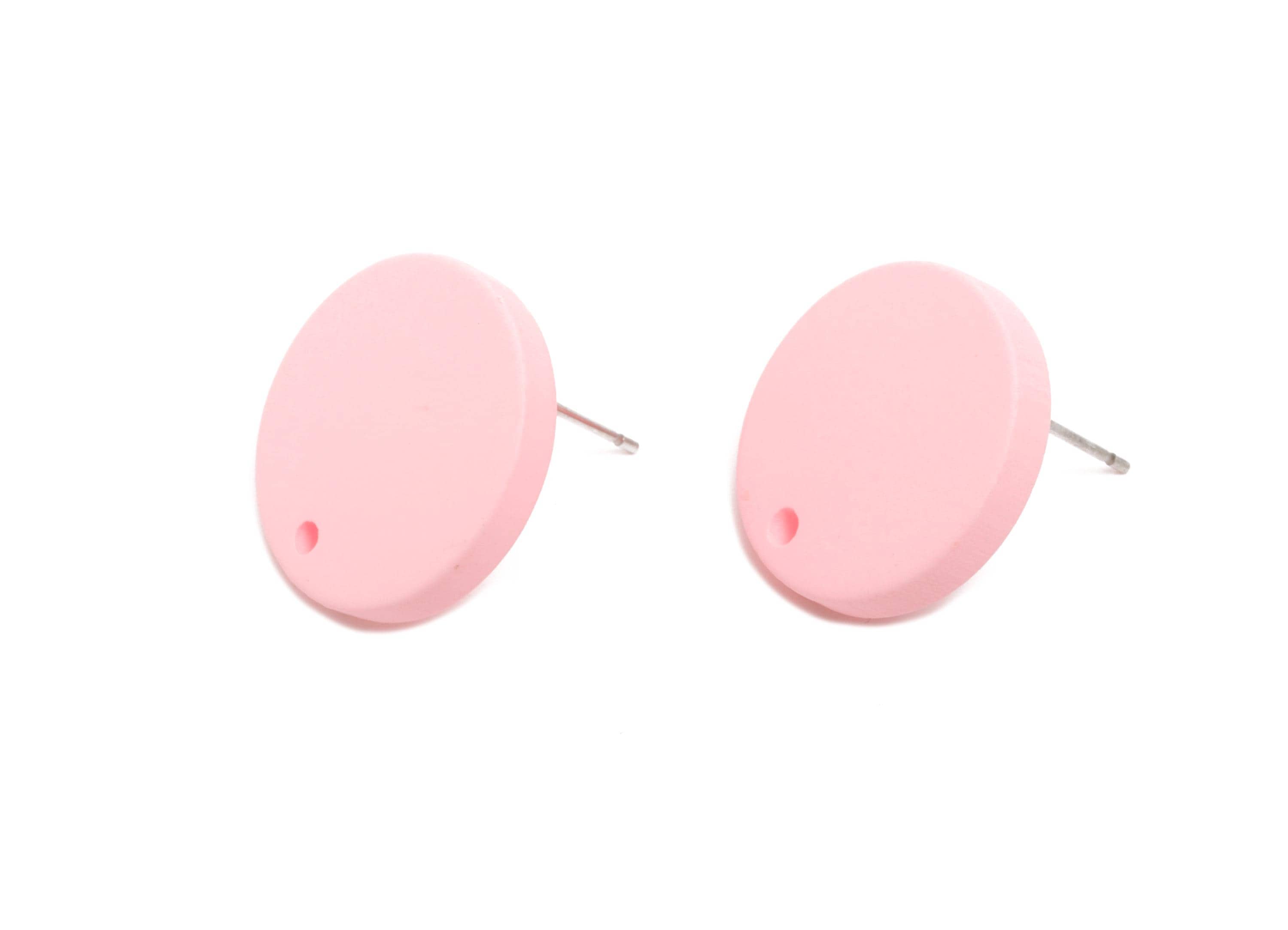 Acrylic Pink Round Earring Stud - Matte Geometric Earring Base with Hole - DIY Jewelry Finding- Color Code: A1061 - 17x17x3mm - AC3643-A1061 - DOMEDBAZAAR