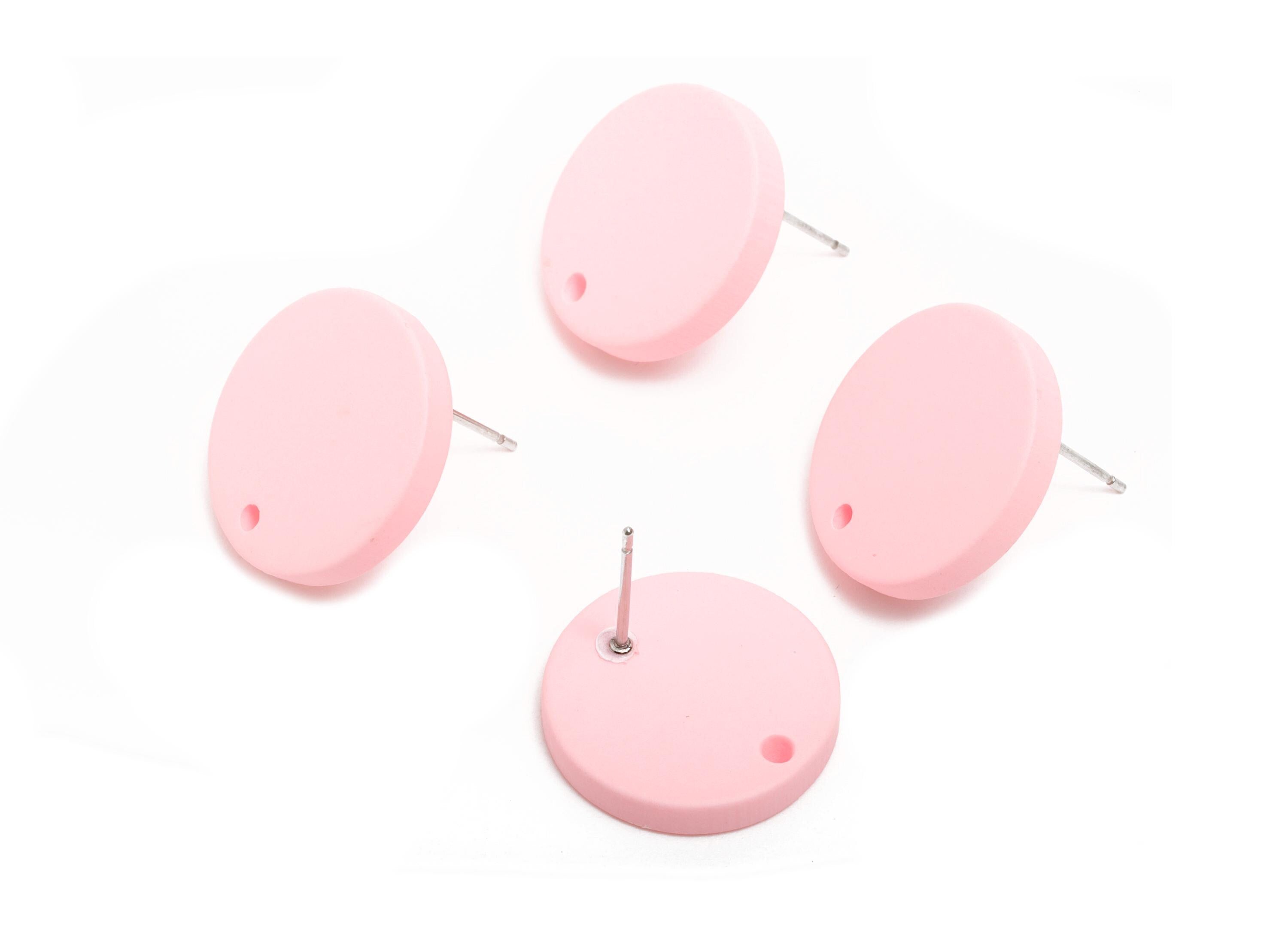 Acrylic Pink Round Earring Stud - Matte Geometric Earring Base with Hole - DIY Jewelry Finding- Color Code: A1061 - 17x17x3mm - AC3643-A1061 - DOMEDBAZAAR
