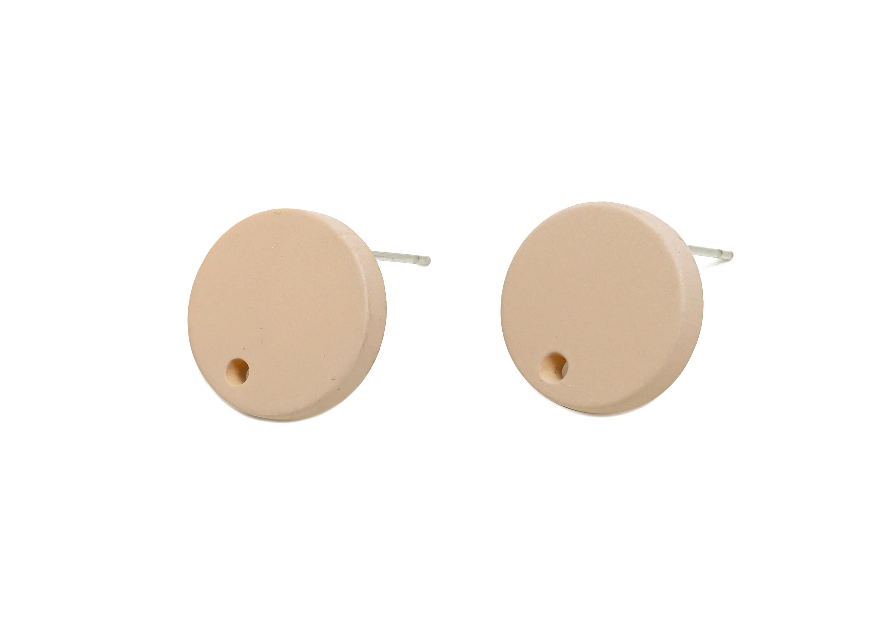 Acrylic Beige Round Earring Stud - Matte Geometry Earring Stud With Hole - Acrylic Earring Base - Color Code: A1062 -14x14x2mm -AC3644-A1062 - DOMEDBAZAAR