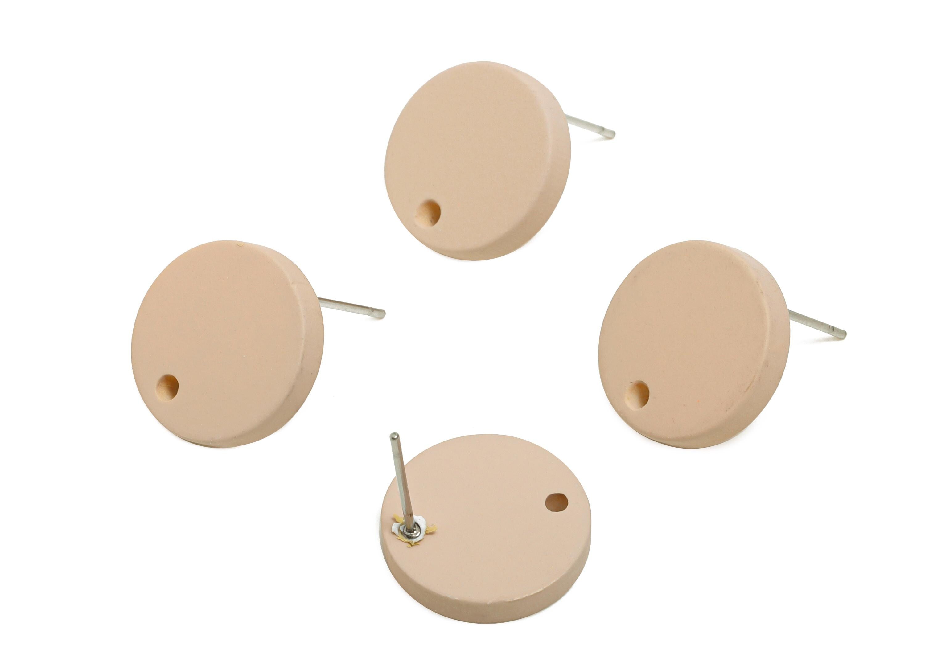 Acrylic Beige Round Earring Stud - Matte Geometry Earring Stud With Hole - Acrylic Earring Base - Color Code: A1062 -14x14x2mm -AC3644-A1062 - DOMEDBAZAAR