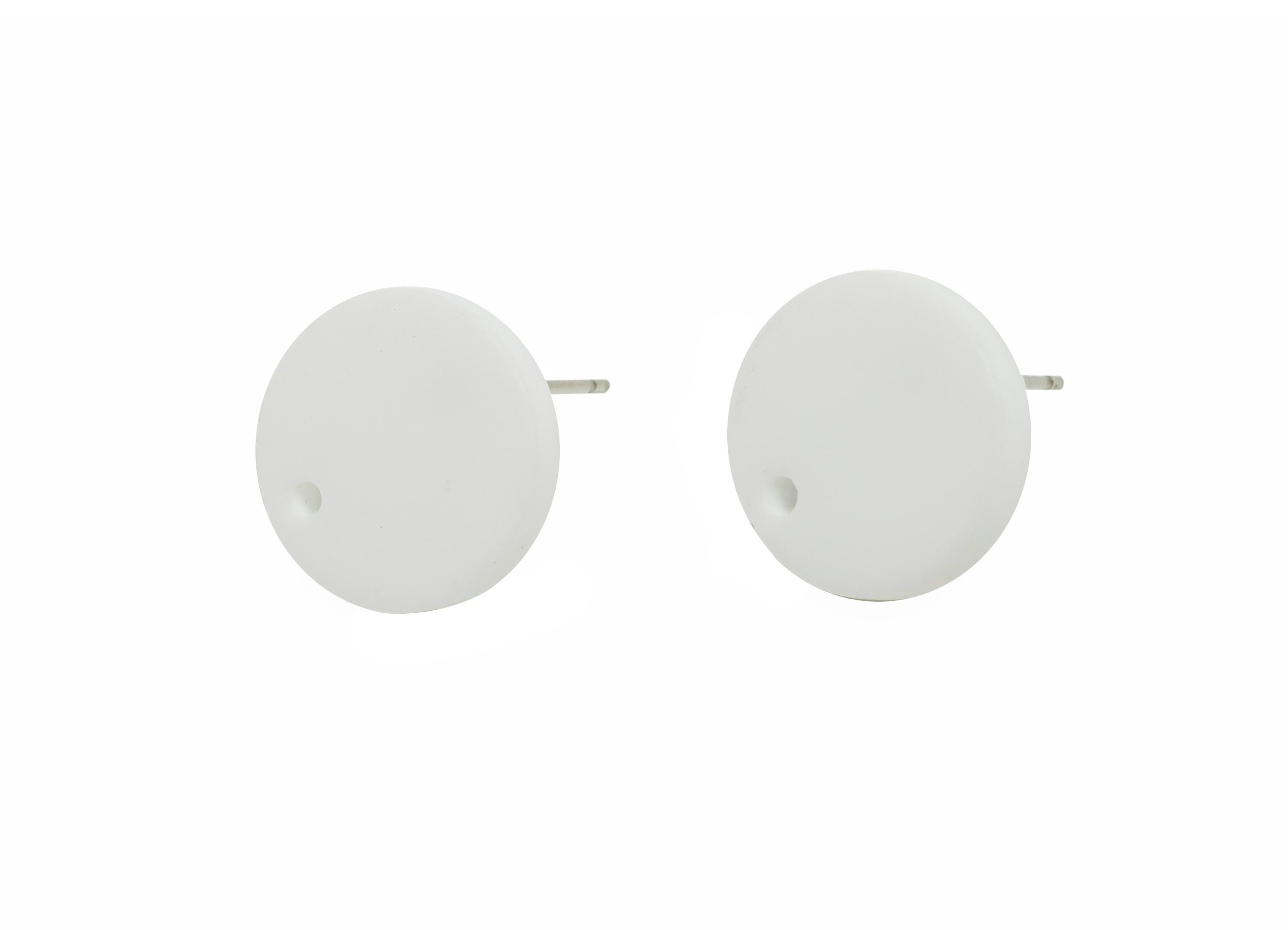 Acrylic White Round Earring Stud - Matte Geometry Earring Stud With Hole - Acrylic Earring Base - Color Code: A1053 -14x14x2mm -AC3644-A1053 - DOMEDBAZAAR