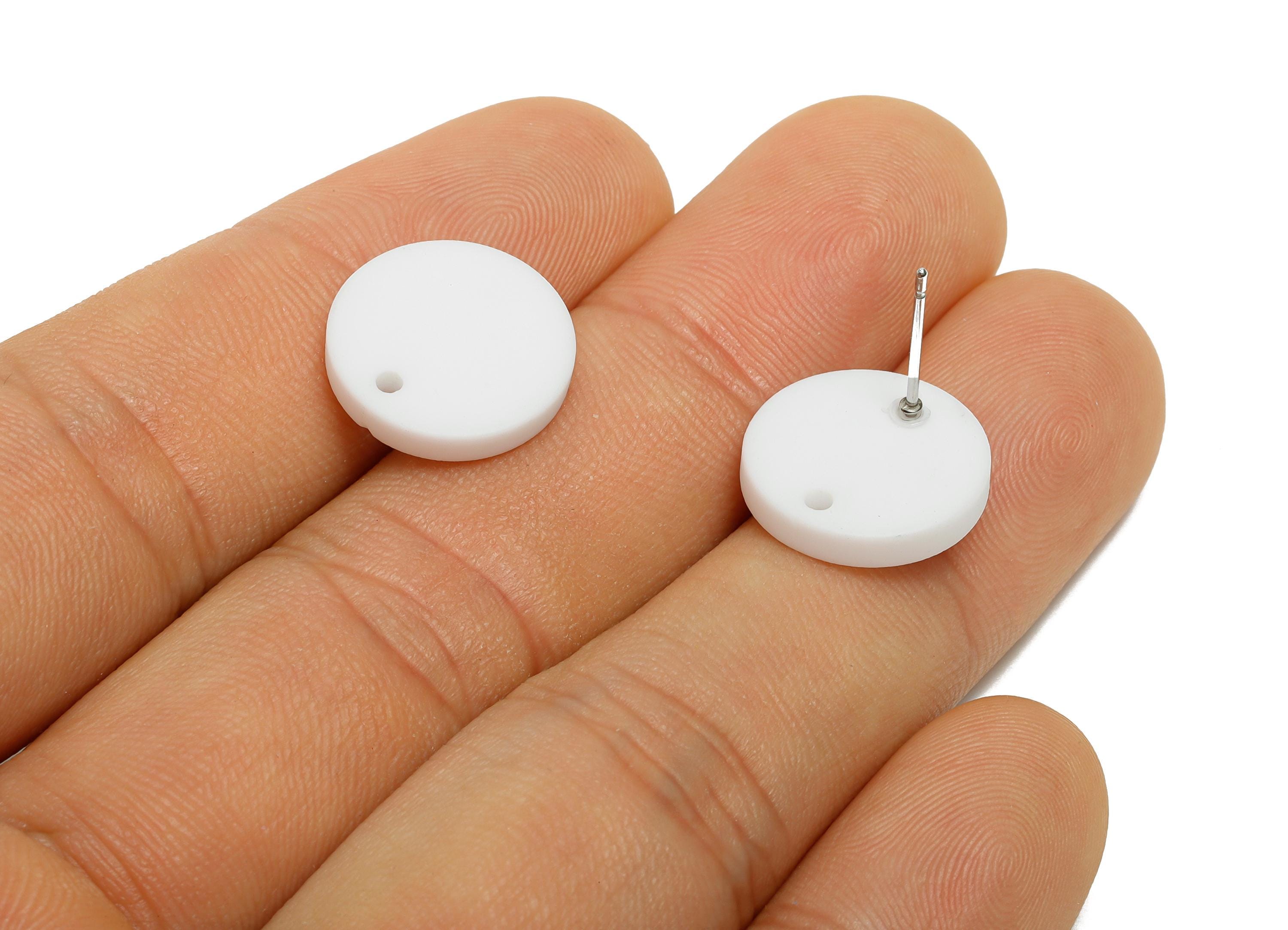Acrylic White Round Earring Stud - Matte Geometry Earring Stud With Hole - Acrylic Earring Base - Color Code: A1053 -14x14x2mm -AC3644-A1053 - DOMEDBAZAAR