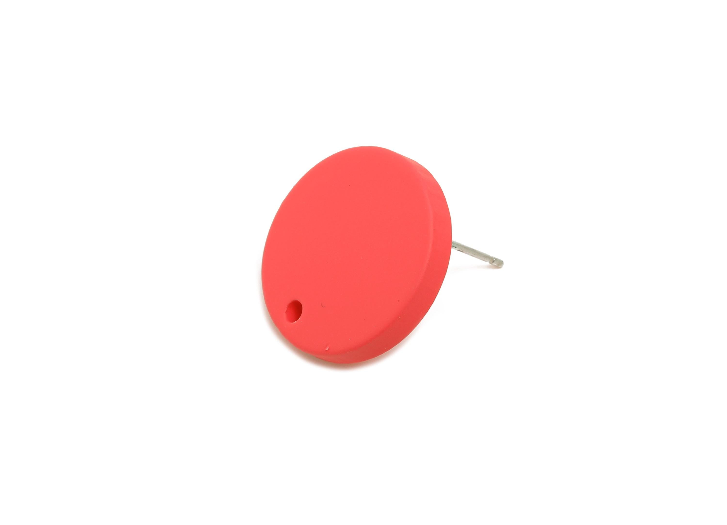 Acrylic Red Round Earring Stud - Matte Geometry Earring Stud with Hole - DIY Earring Base - Color Code: A1055 - 17x17x3mm - AC3643-A1055 - DOMEDBAZAAR