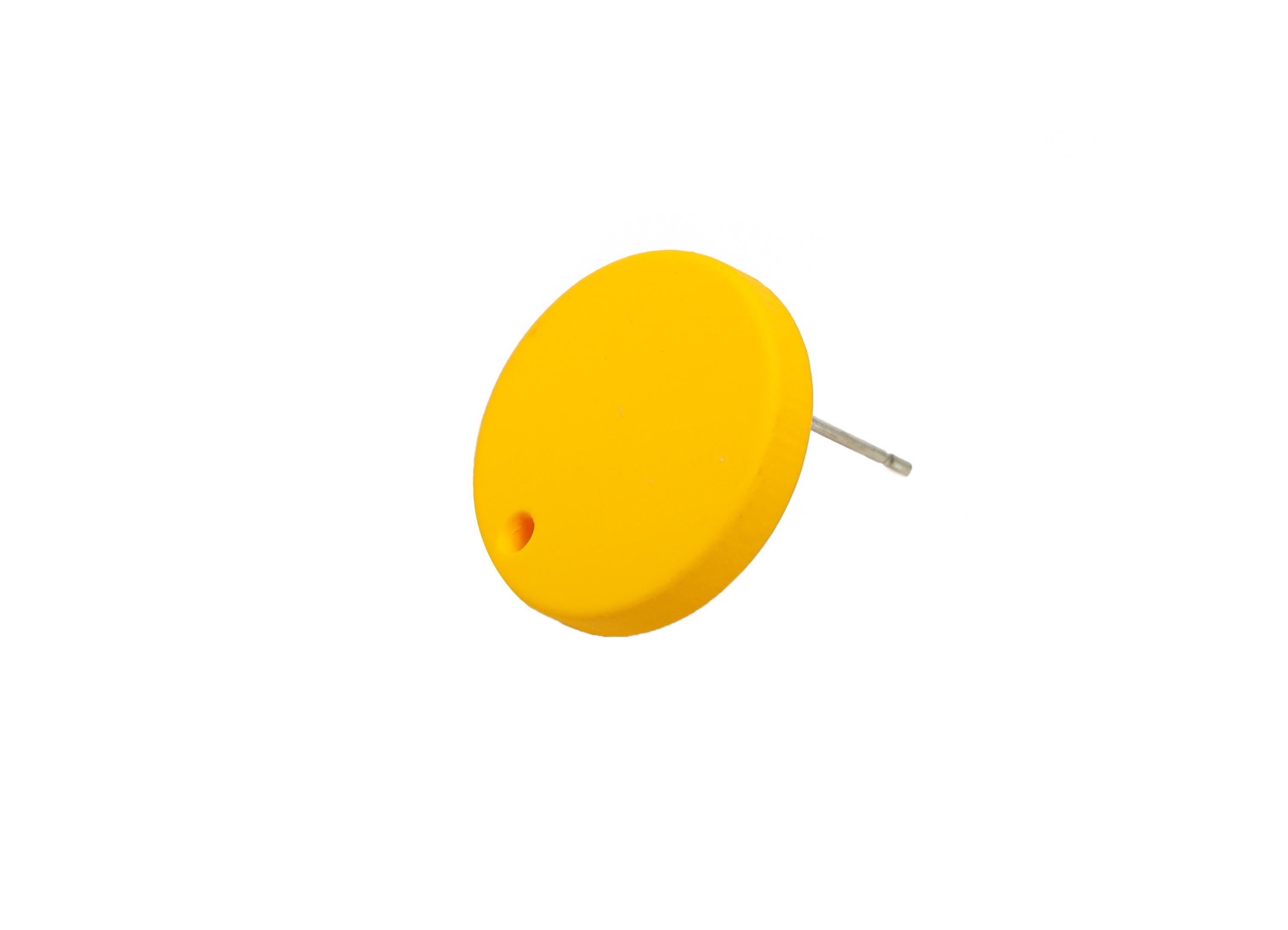 Acrylic Yellow Round Earring Stud - Matte Geometry Earring Stud with Hole - DIY Earring Base - Color Code: A1057 - 17x17x3mm - AC3643-A1057 - DOMEDBAZAAR