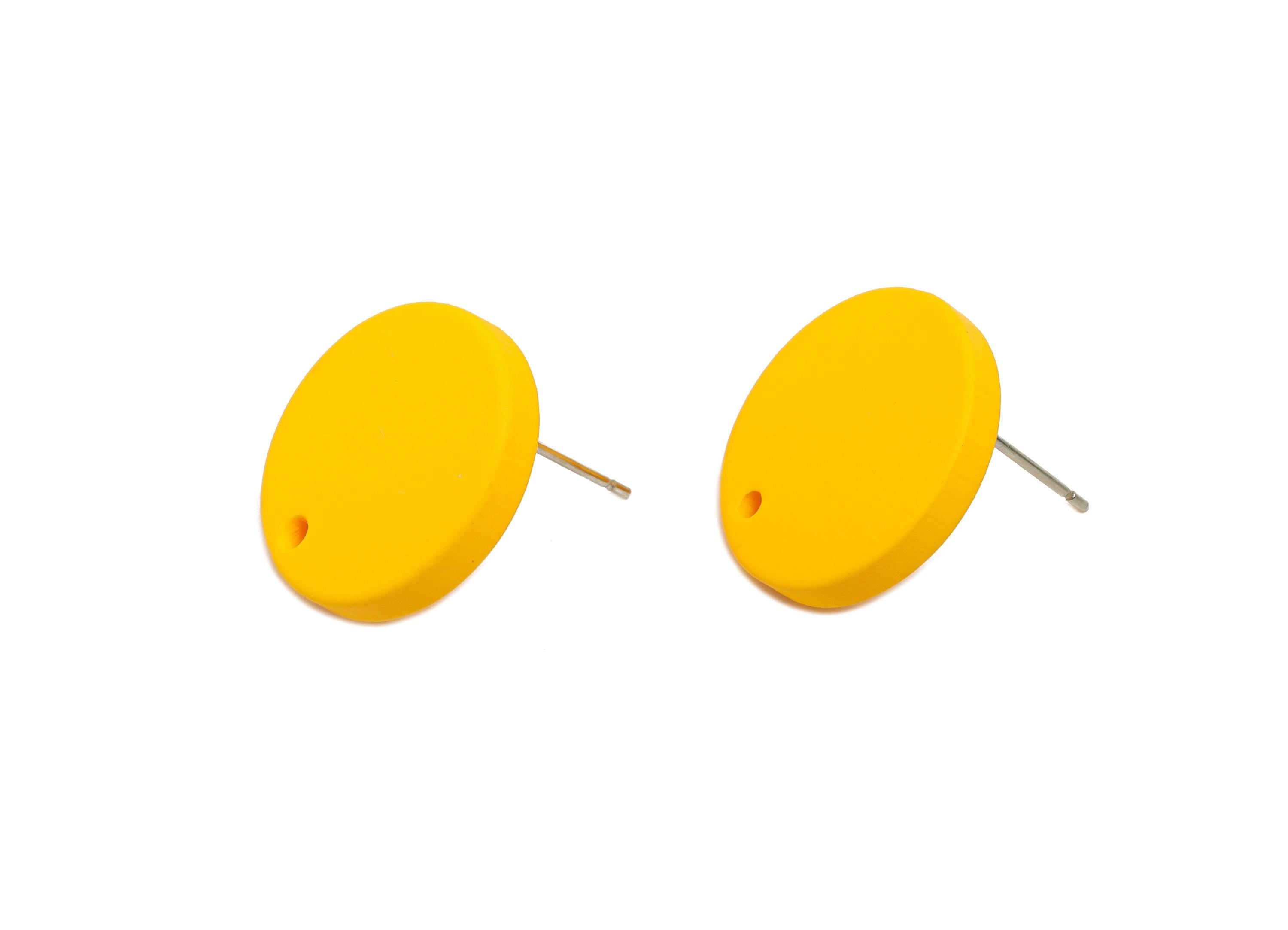 Acrylic Yellow Round Earring Stud - Matte Geometry Earring Stud with Hole - DIY Earring Base - Color Code: A1057 - 17x17x3mm - AC3643-A1057 - DOMEDBAZAAR