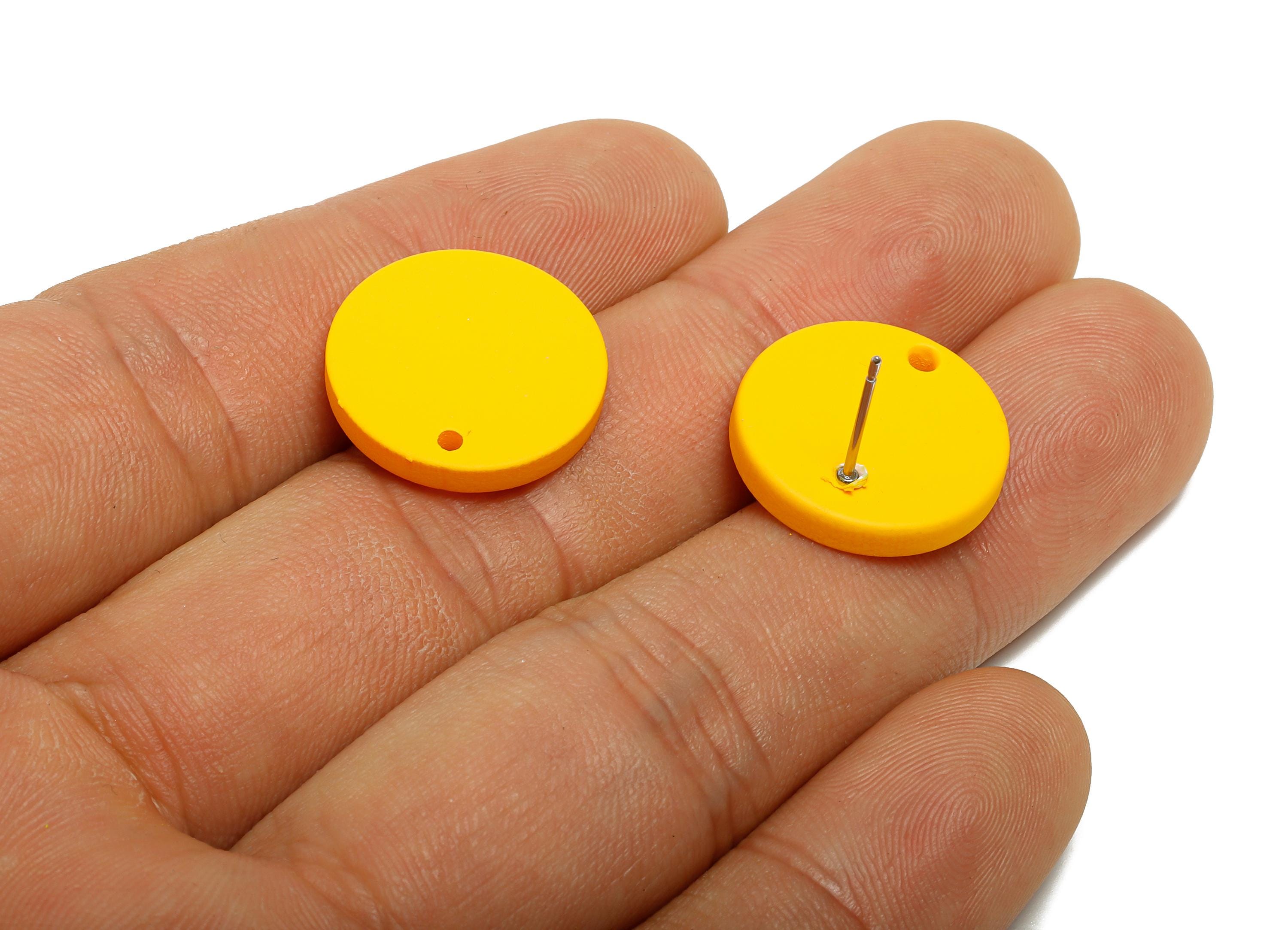 Acrylic Yellow Round Earring Stud - Matte Geometry Earring Stud with Hole - DIY Earring Base - Color Code: A1057 - 17x17x3mm - AC3643-A1057 - DOMEDBAZAAR
