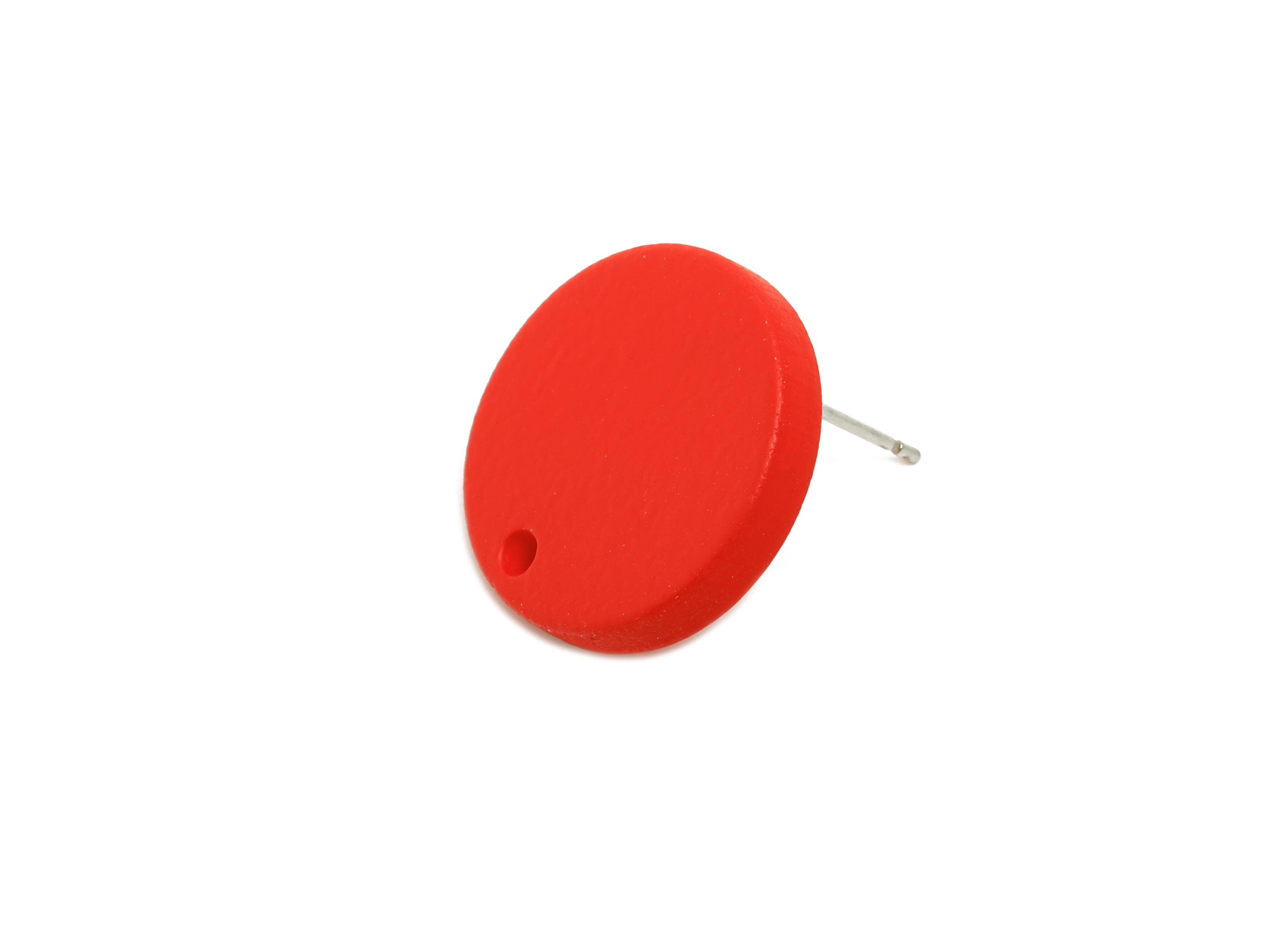 Acrylic Red Round Earring Stud - Matte Geometry Earring Stud with Hole - DIY Earring Base - Color Code: A1054 - 17x17x3mm - AC3643-A1054 - DOMEDBAZAAR