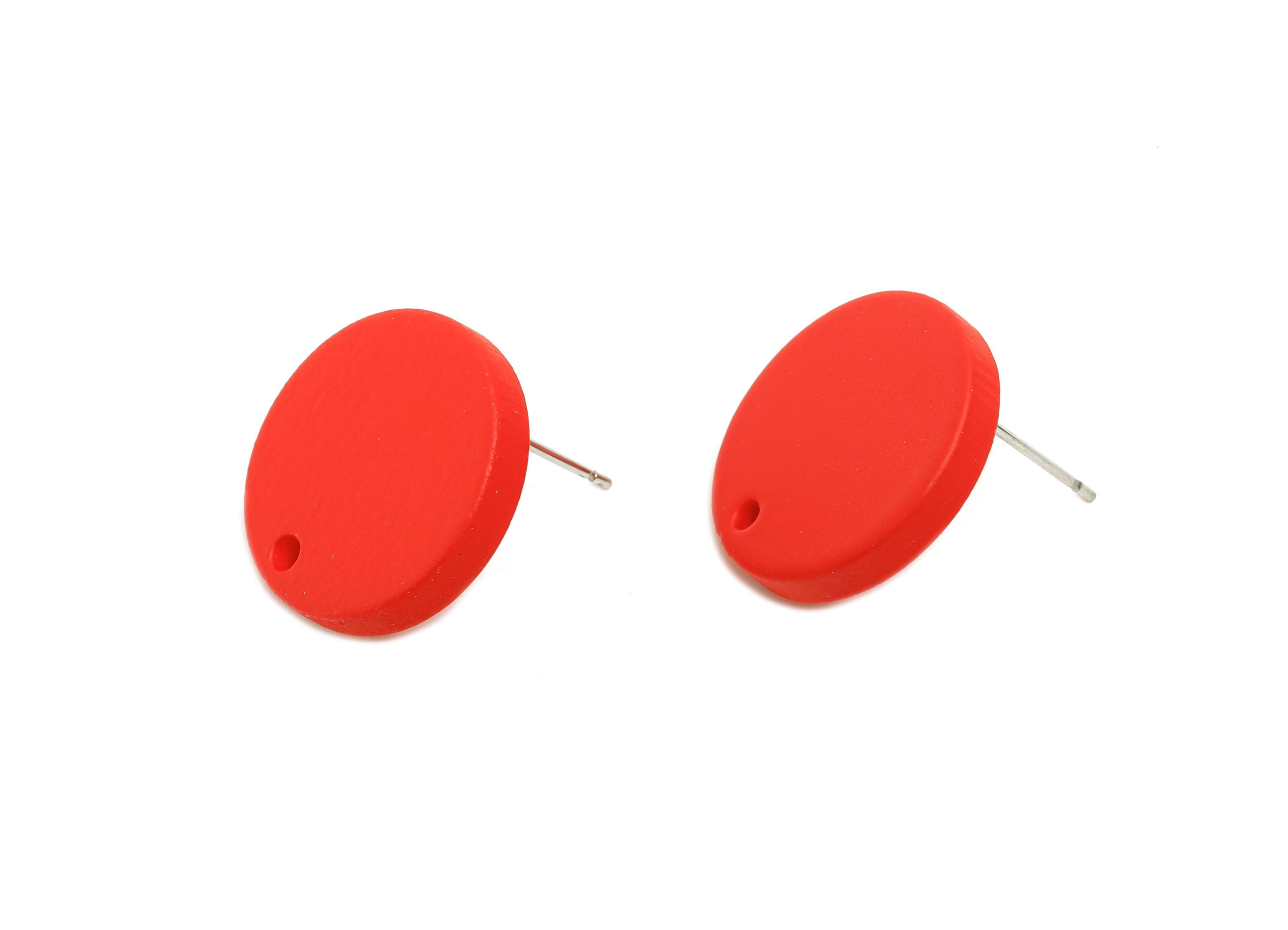 Acrylic Red Round Earring Stud - Matte Geometry Earring Stud with Hole - DIY Earring Base - Color Code: A1054 - 17x17x3mm - AC3643-A1054 - DOMEDBAZAAR