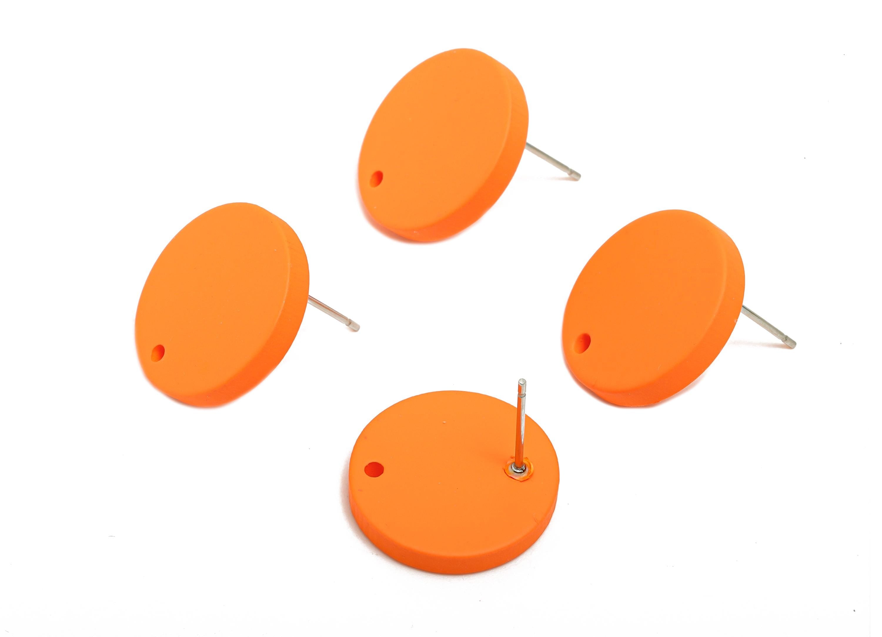 Acrylic Orange Round Earring Stud - Matte Geometry Earring Stud with Hole - DIY Earring Base - Color Code: A1056 - 17x17x3mm - AC3643-A1056 - DOMEDBAZAAR