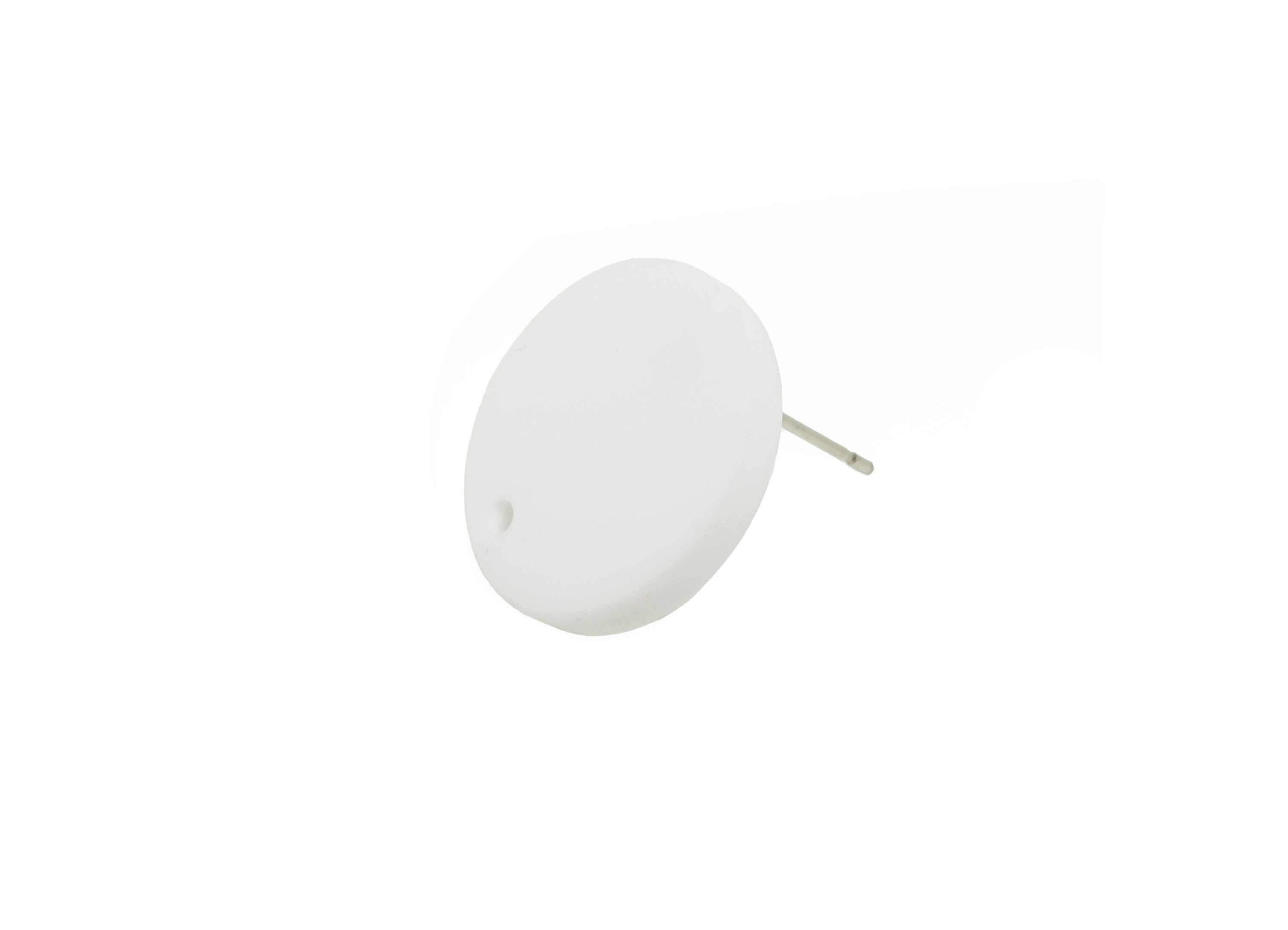 Acrylic White Round Earring Stud - Matte Geometry Earring Stud with Hole - DIY Earring Base - Color Code: A1053 - 17x17x3mm - AC3643-A1053 - DOMEDBAZAAR