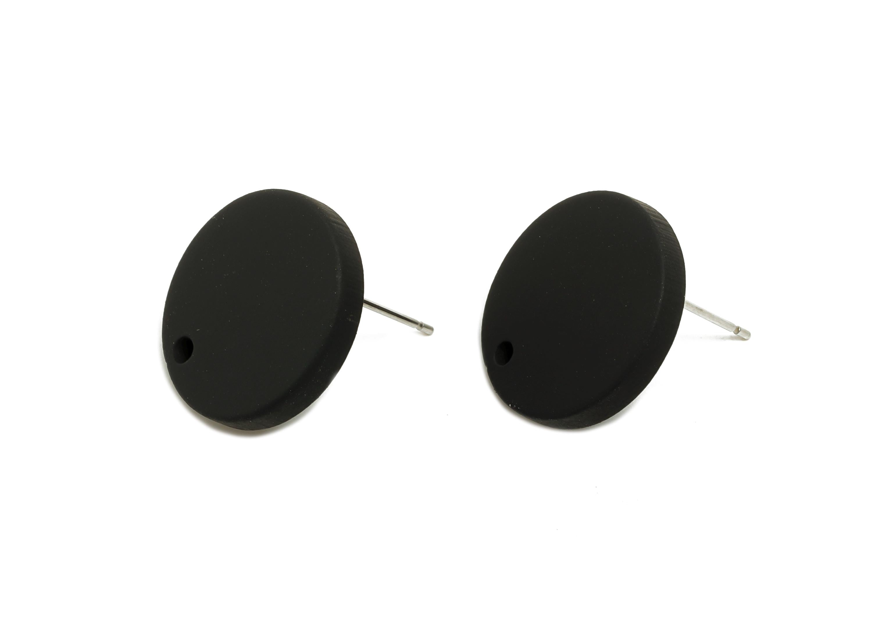 Acrylic Black Round Earring Stud - Matte Geometry Earring Stud with Hole - DIY Earring Base - Color Code: A1052 - 17x17x3mm - AC3643-A1052 - DOMEDBAZAAR