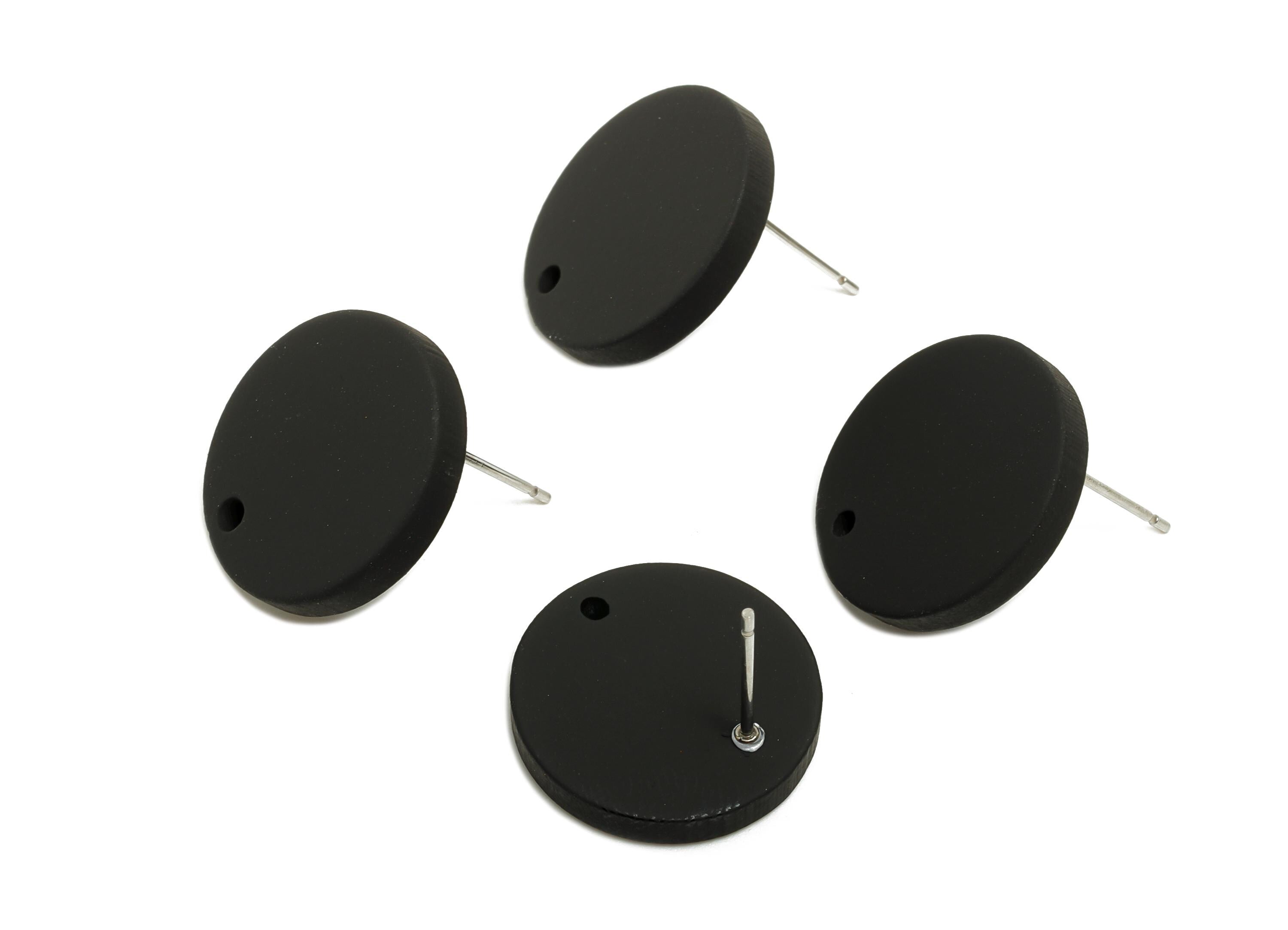 Acrylic Black Round Earring Stud - Matte Geometry Earring Stud with Hole - DIY Earring Base - Color Code: A1052 - 17x17x3mm - AC3643-A1052 - DOMEDBAZAAR