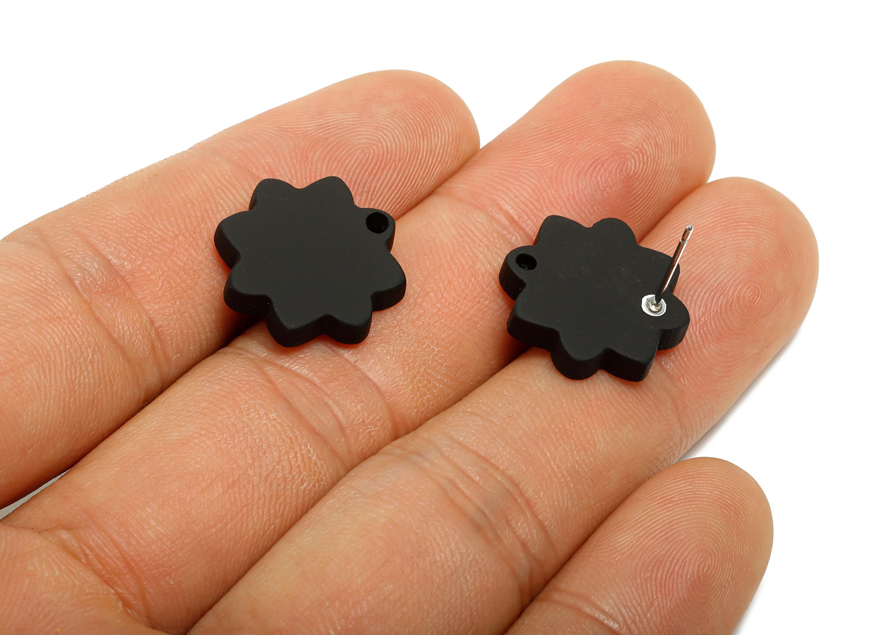 Acrylic Black Flower Earring Stud - Minimalist Matte Earring Stud With Hole - DIY Earring Base - Color Code: A1052 -14x14x2mm -AC3641-A1052 - DOMEDBAZAAR