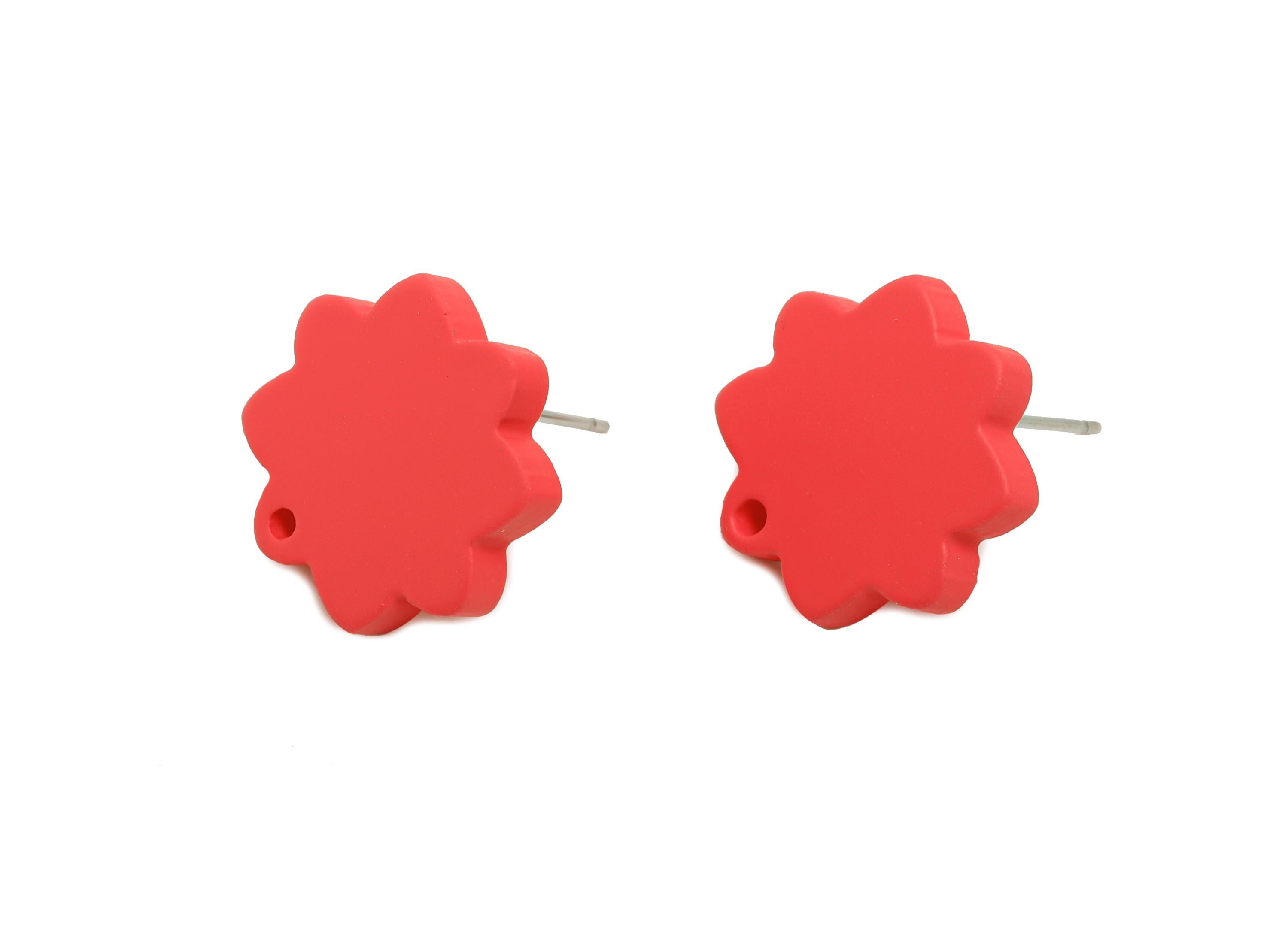 Acrylic Rose Red Flower Earring Stud - Minimalist Matte Earring Stud With Hole - DIY Earring Base - Color Code: A1055-14x14x2mm-AC3641-A1055 - DOMEDBAZAAR