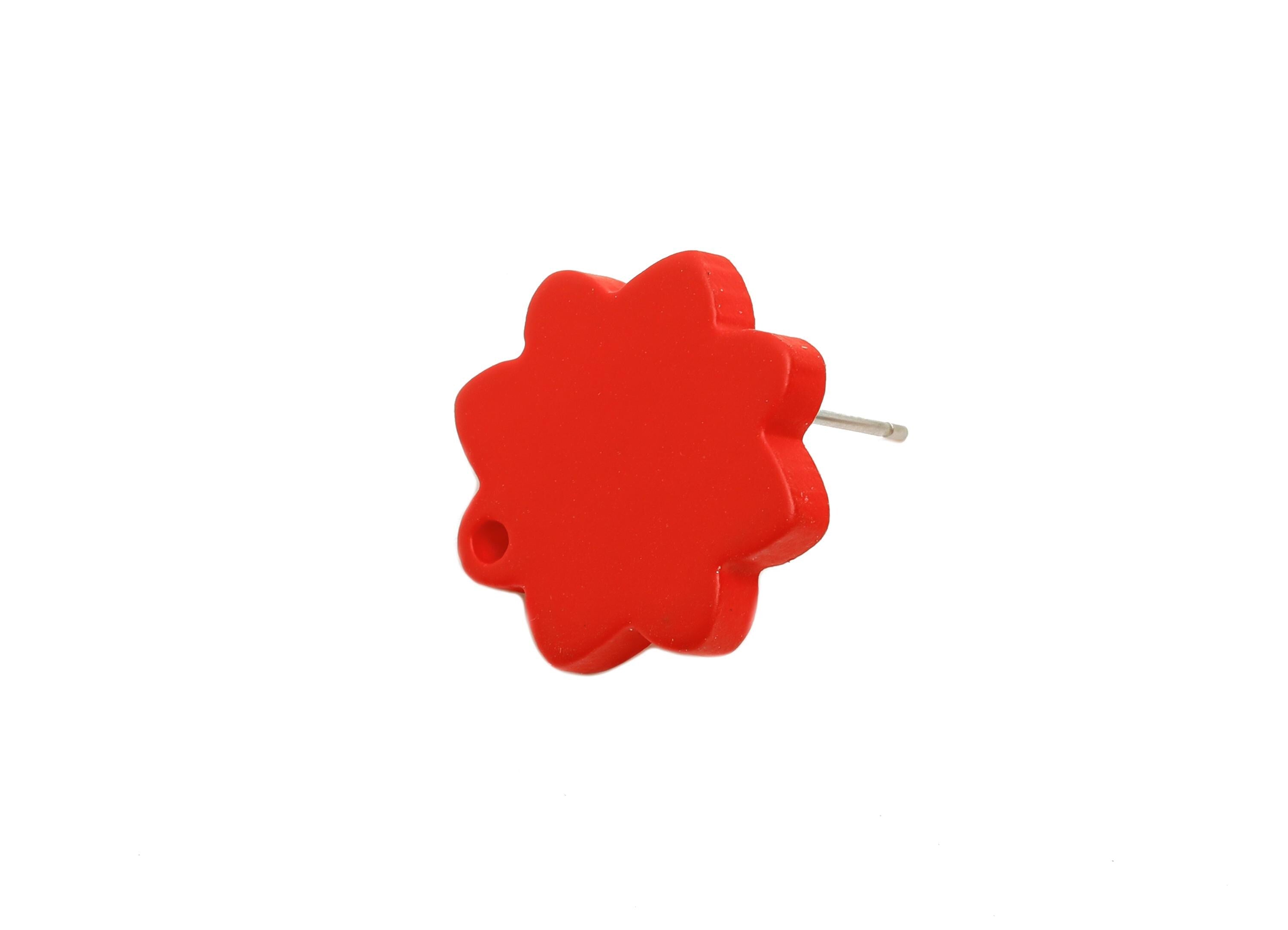 Acrylic Red Flower Earring Stud - Minimalist Matte Earring Stud With Hole - DIY Earring Base - Color Code: A1054 -14x14x2mm -AC3641-A1054 - DOMEDBAZAAR