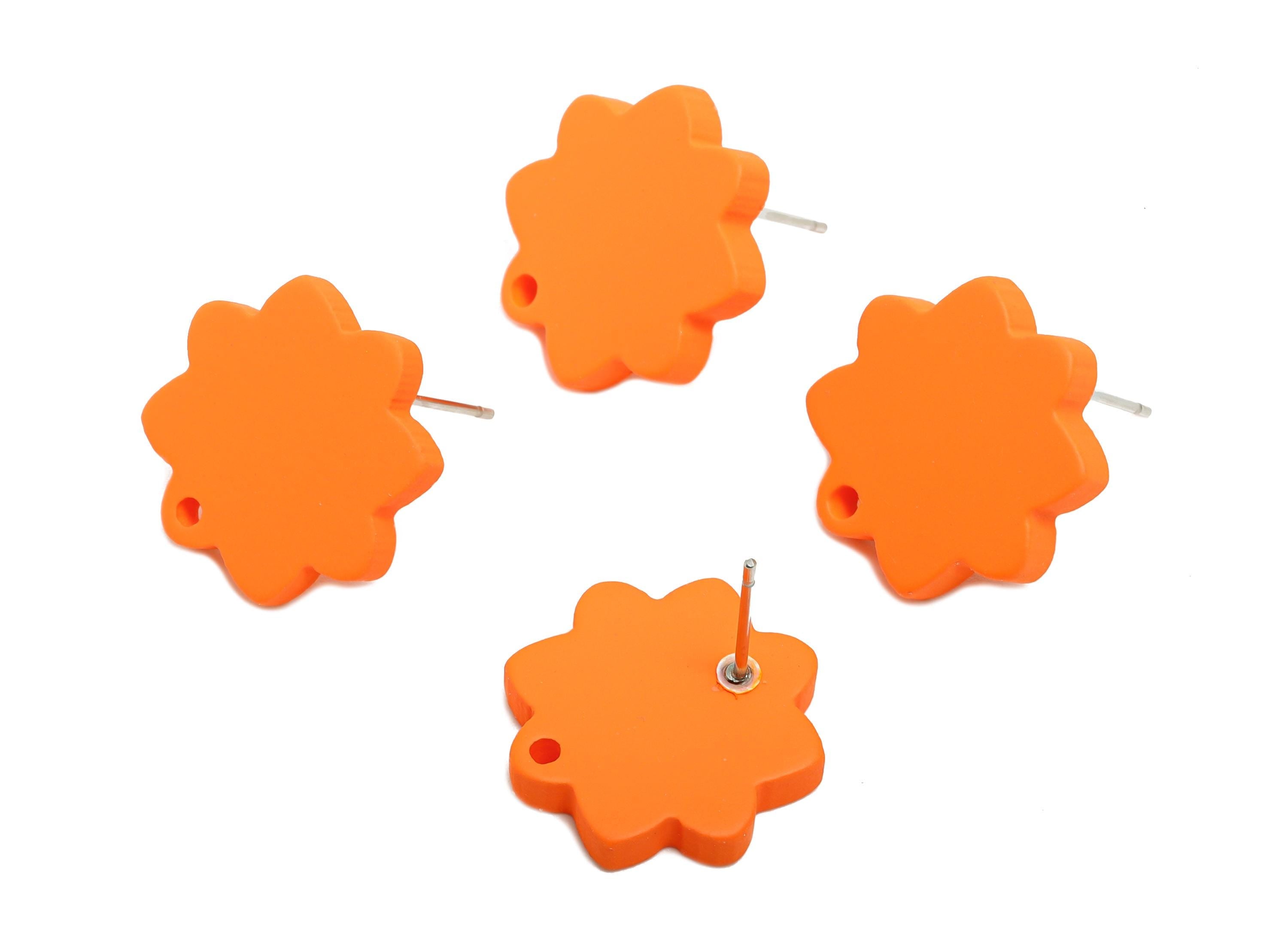 Acrylic Orange Flower Earring Stud - Minimalist Matte Earring Stud With Hole - DIY Earring Base - Color Code: A1056 -14x14x2mm -AC3641-A1056 - DOMEDBAZAAR