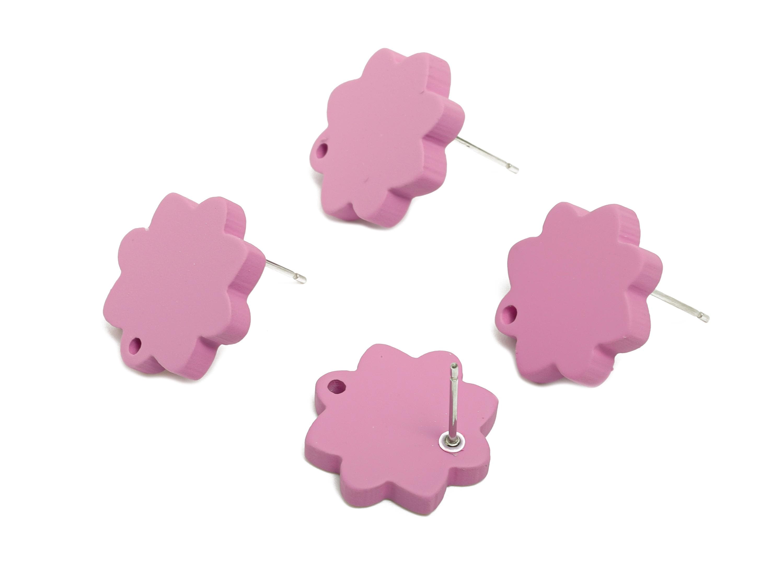 Acrylic Purple Flower Earring Stud - Minimalist Matte Earring Stud With Hole - DIY Earring Base - Color Code: A1060 -14x14x2mm -AC3641-A1060 - DOMEDBAZAAR