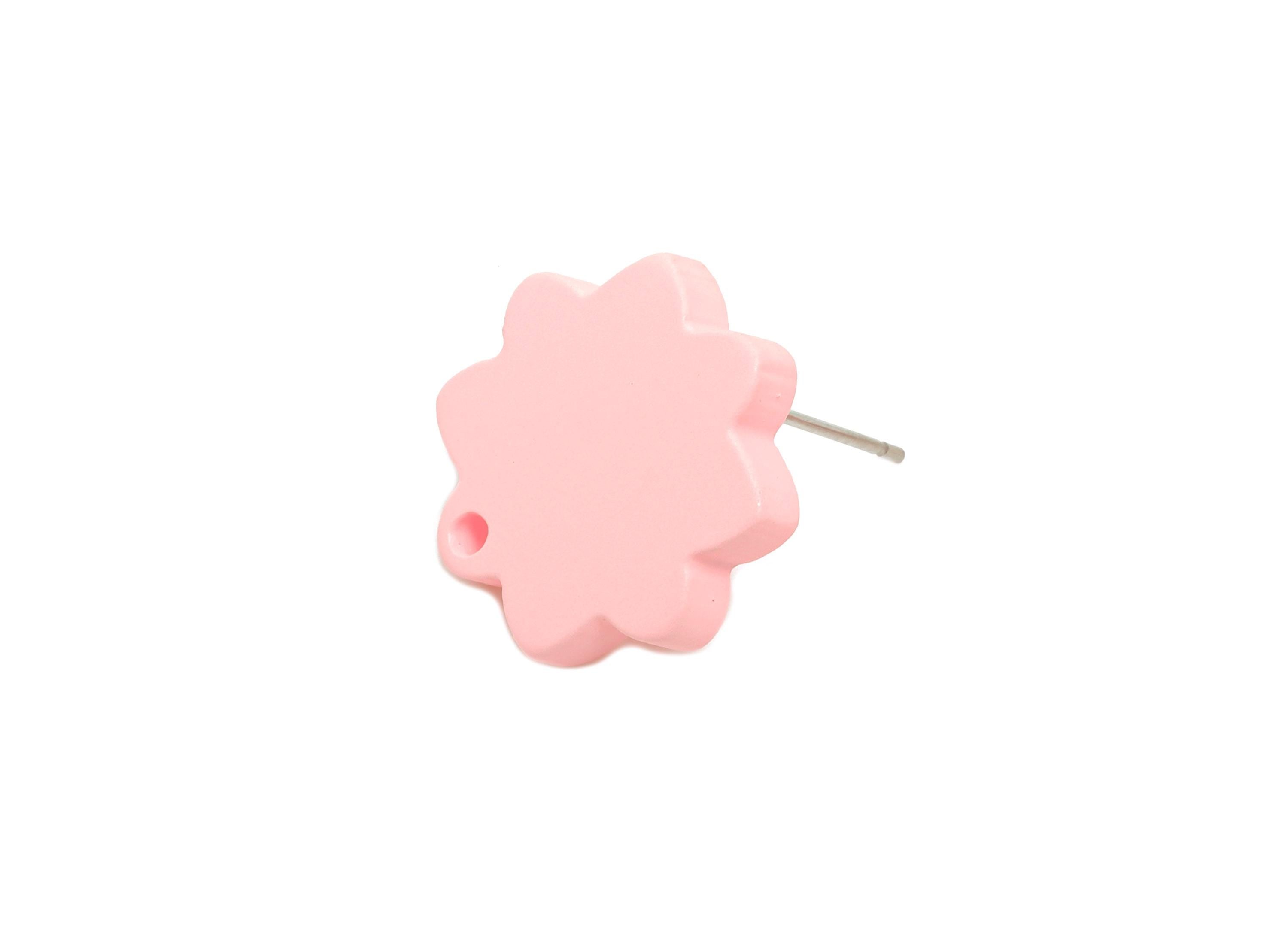 Acrylic Pink Flower Earring Stud - Minimalist Matte Earring Stud With Hole - DIY Earring Base - Color Code: A1061 -14x14x2mm -AC3641-A1061 - DOMEDBAZAAR