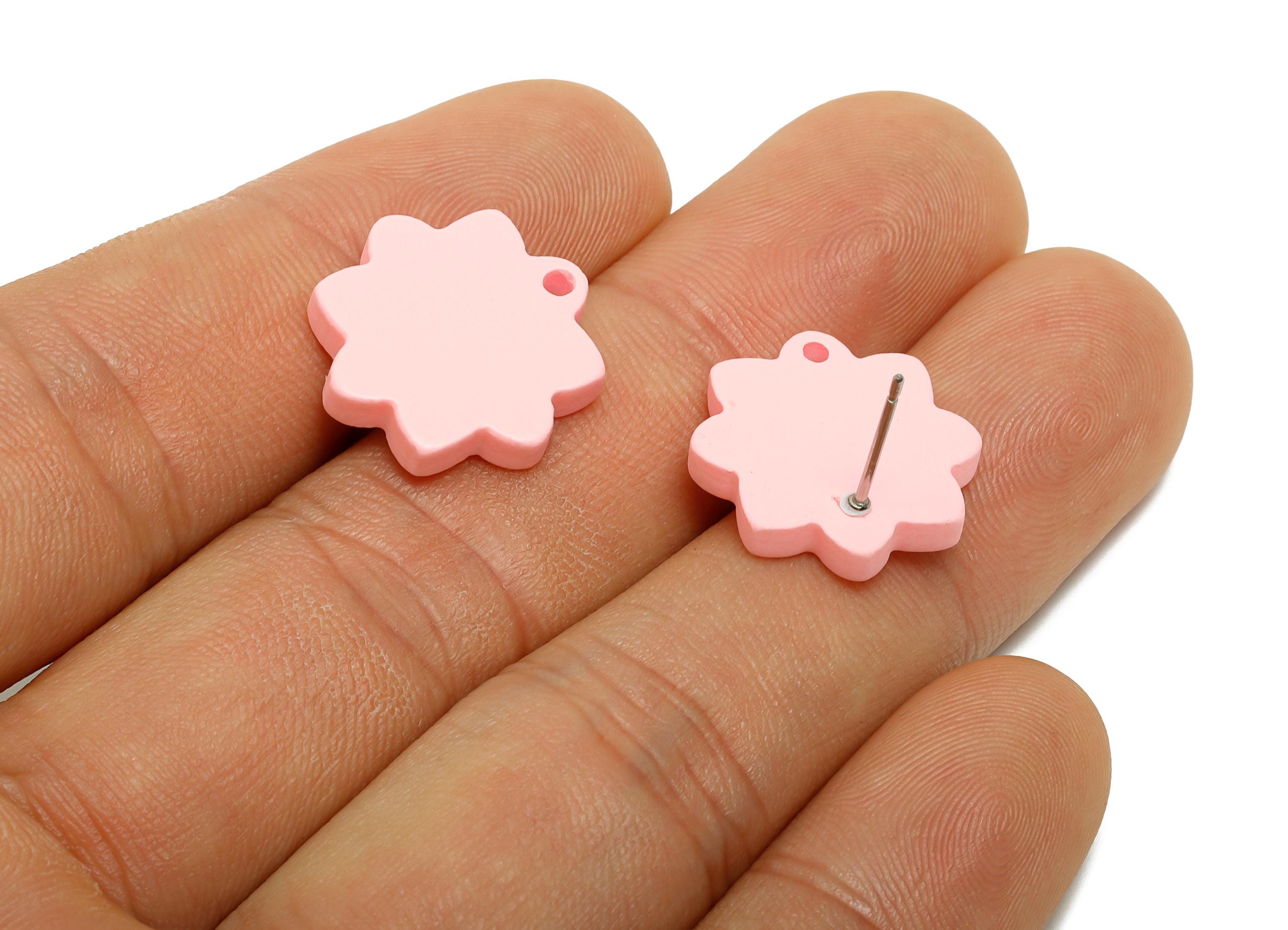Acrylic Pink Flower Earring Stud - Minimalist Matte Earring Stud With Hole - DIY Earring Base - Color Code: A1061 -14x14x2mm -AC3641-A1061 - DOMEDBAZAAR
