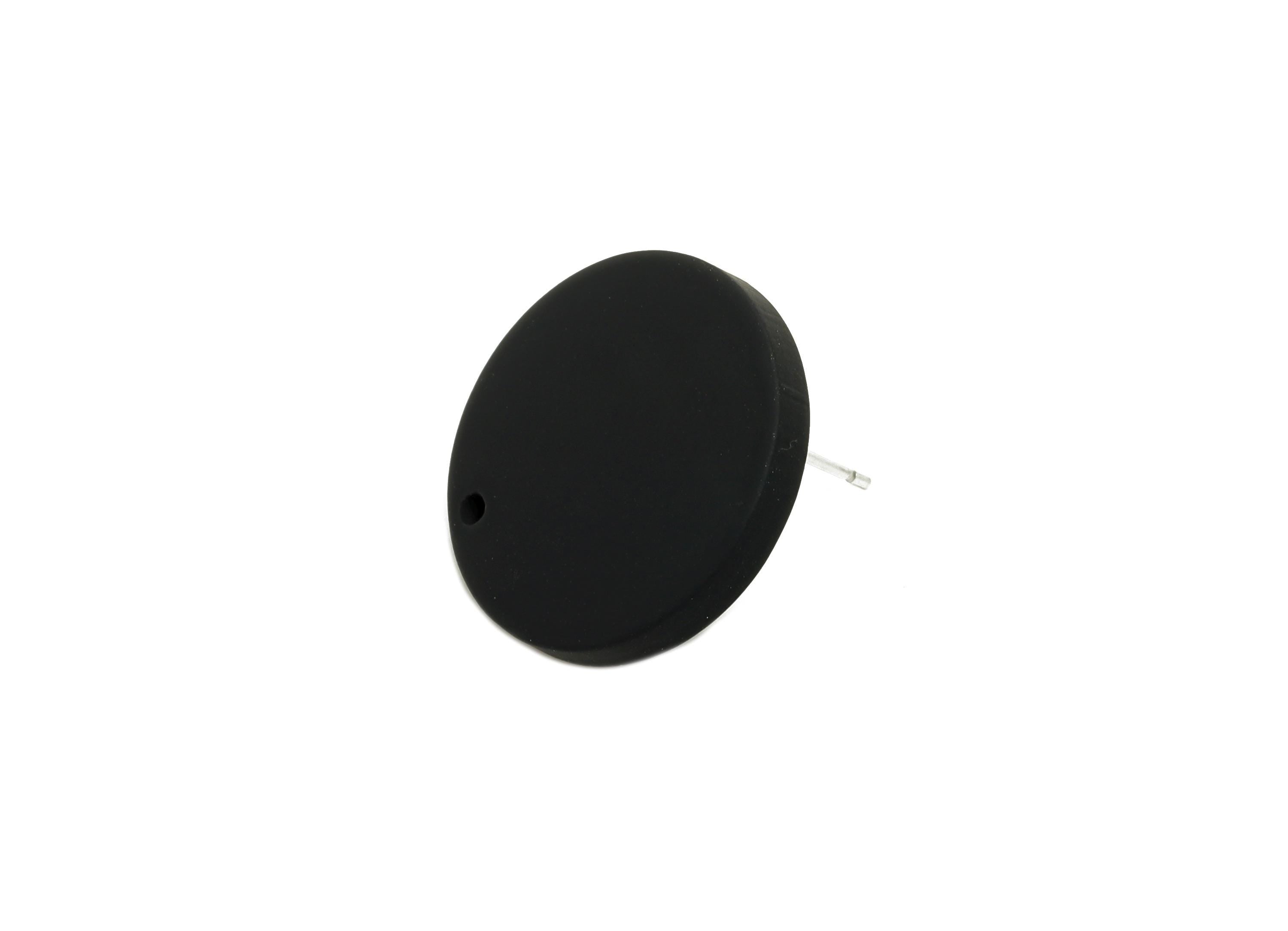 Acrylic Black Round Earring Stud - Matte Earring Stud with Hole - Simple Geometric Stud - Color Code: A1052 - 19.8x19.8x2.9mm - AC3642-A1052 - DOMEDBAZAAR