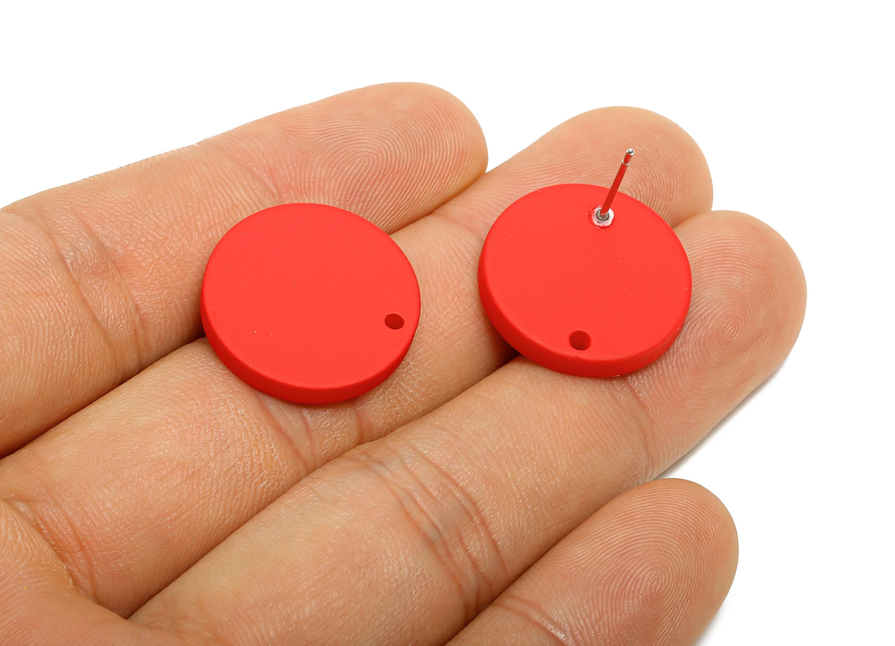 Acrylic Red Round Earring Stud - Simple Matte DIY Earring Base - Flat Disc Geometric Stud -Color Code: A1054 - 19.8x19.8x2.9mm- AC3642-A1054 - DOMEDBAZAAR